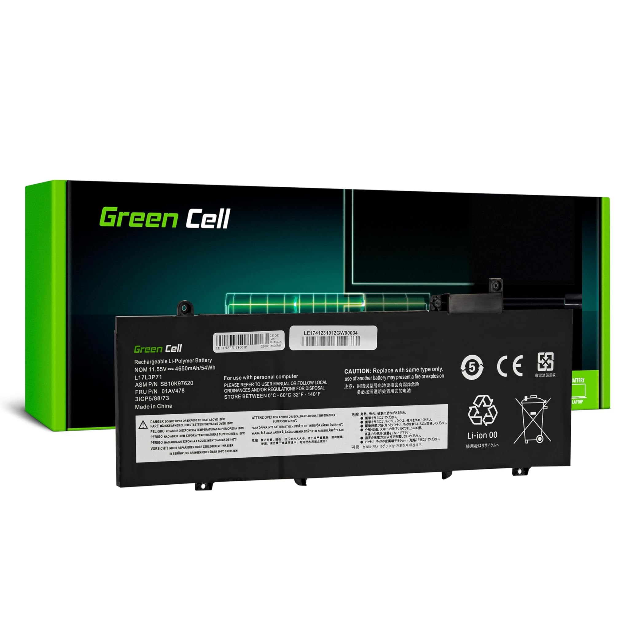 Green Cell Batteria per Lenovo ThinkPad T480s, Nero