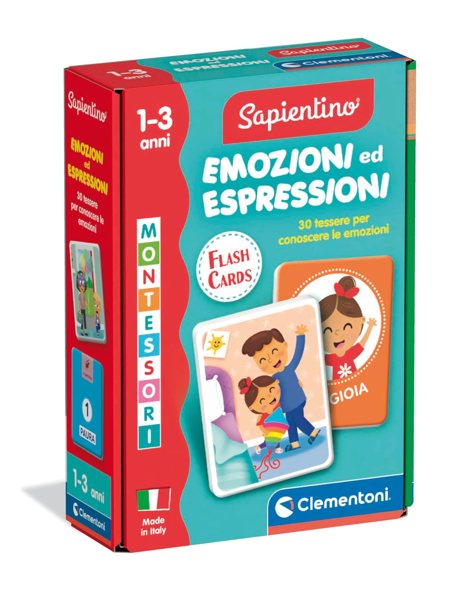Clementoni Sapientino Baby Montessori - Carte Emozioni ed Espressioni, 30 Flashcards Tattili, Bambini 1-3 Anni, Gioco Educativo per Scoprire l'Emotività, Made in Italy, Lingua Italiana, 16833