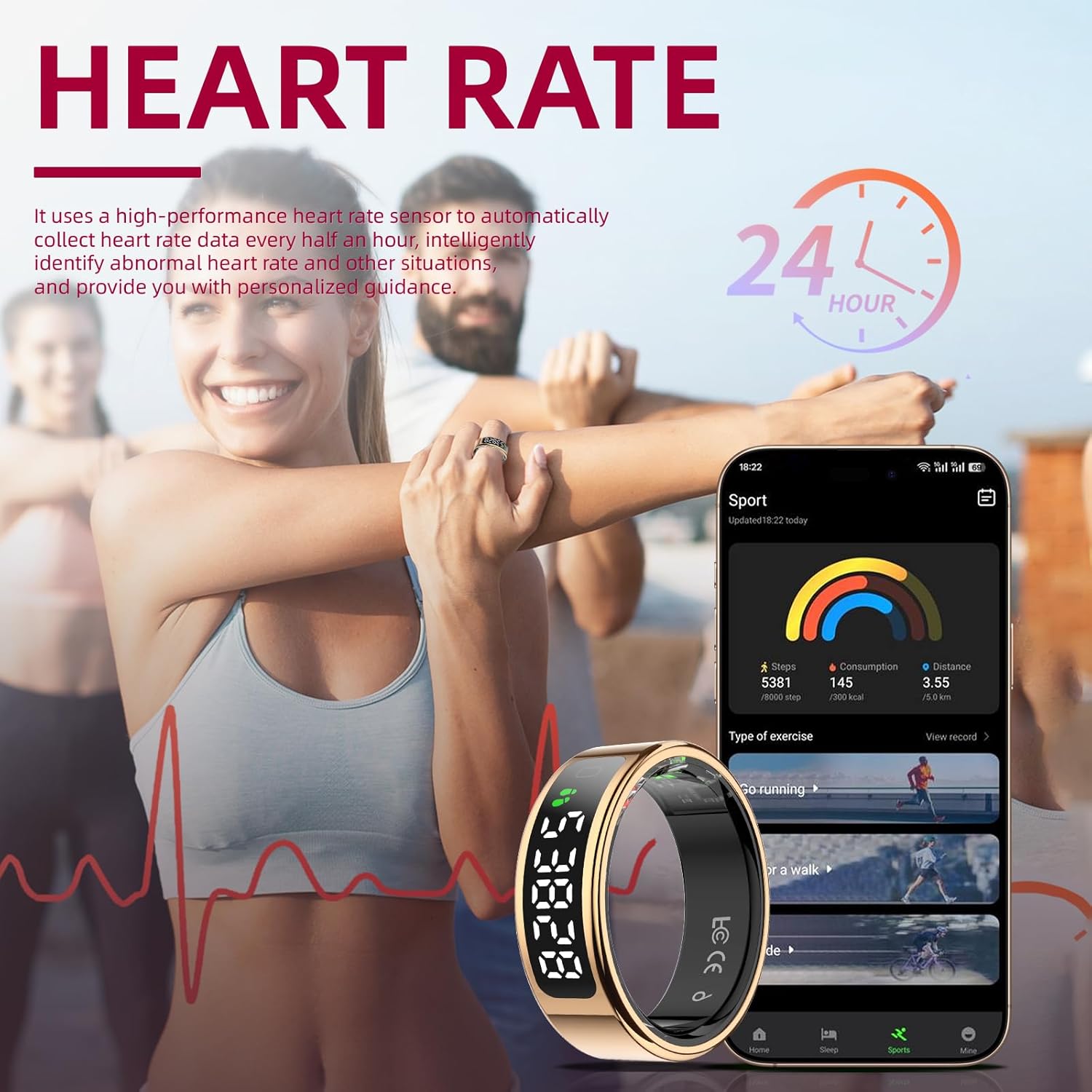 LCD Display Smart Ring - Sleep Tracker Touch Control - immagine 3