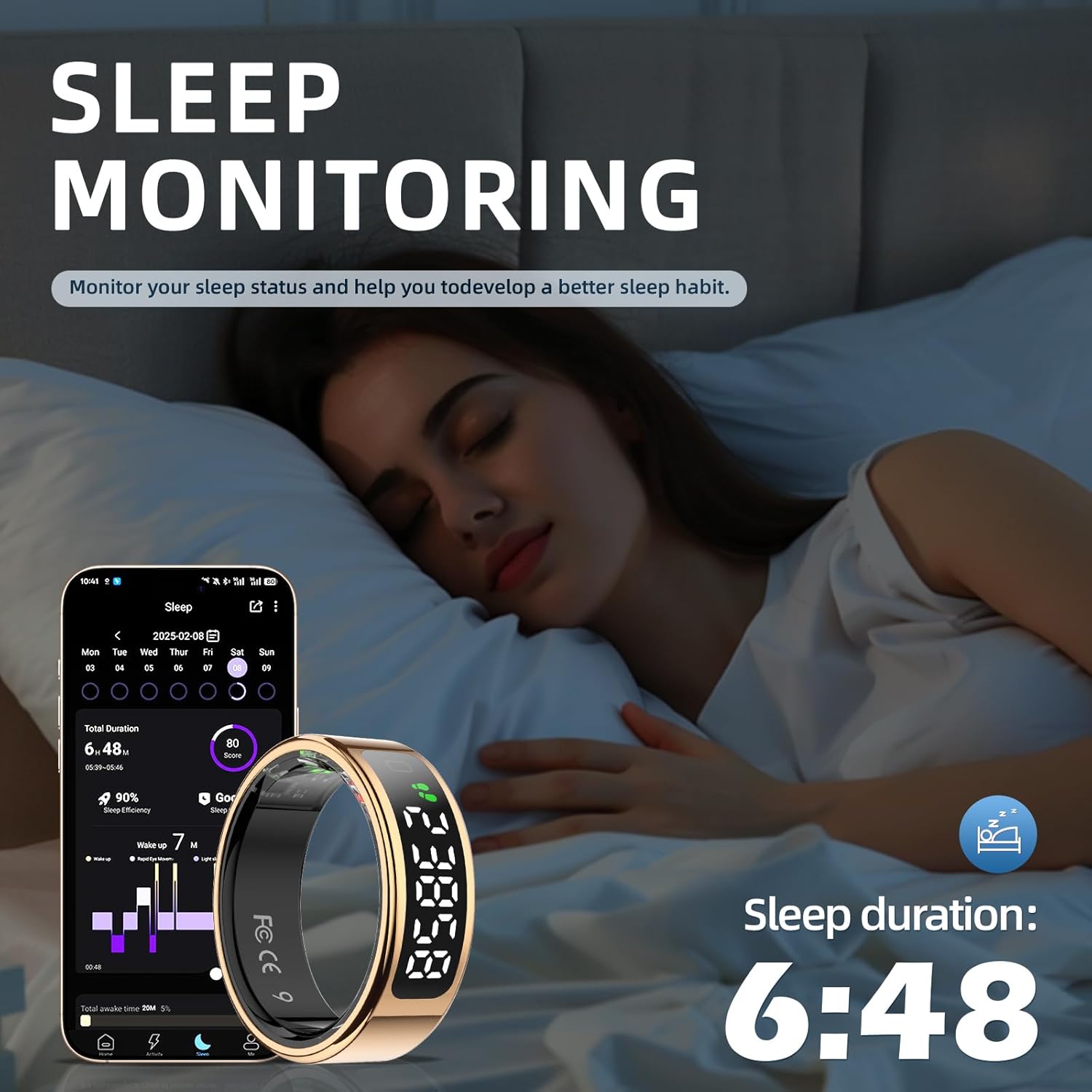 LCD Display Smart Ring - Sleep Tracker Touch Control - immagine 4