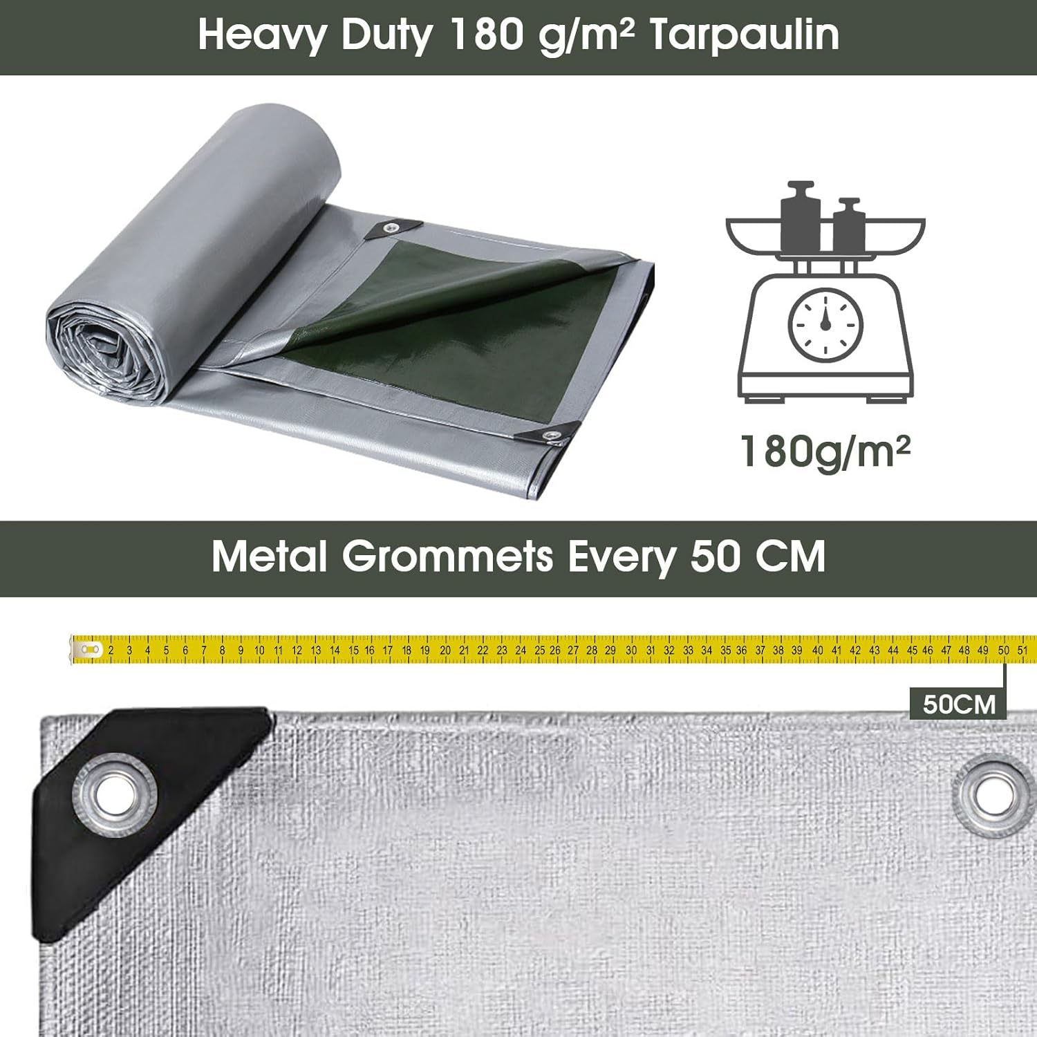 Telo Impermeabile Esterno 3x4m 180 g/m² PE - immagine 2