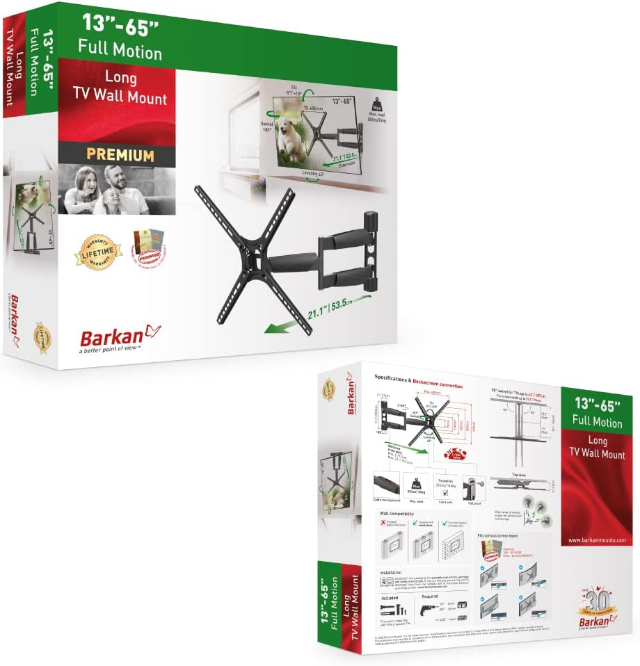 Barkan Supporto TV da Parete 53,5cm Orientabile/Inclinabile - immagine 8