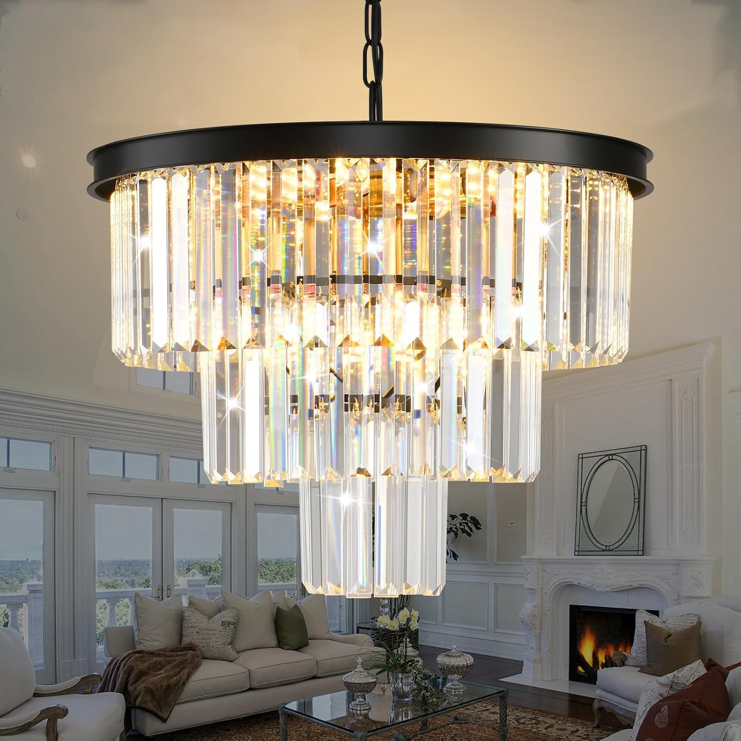 Luminario Moderno in Cristallo Nero W50CM E14*9