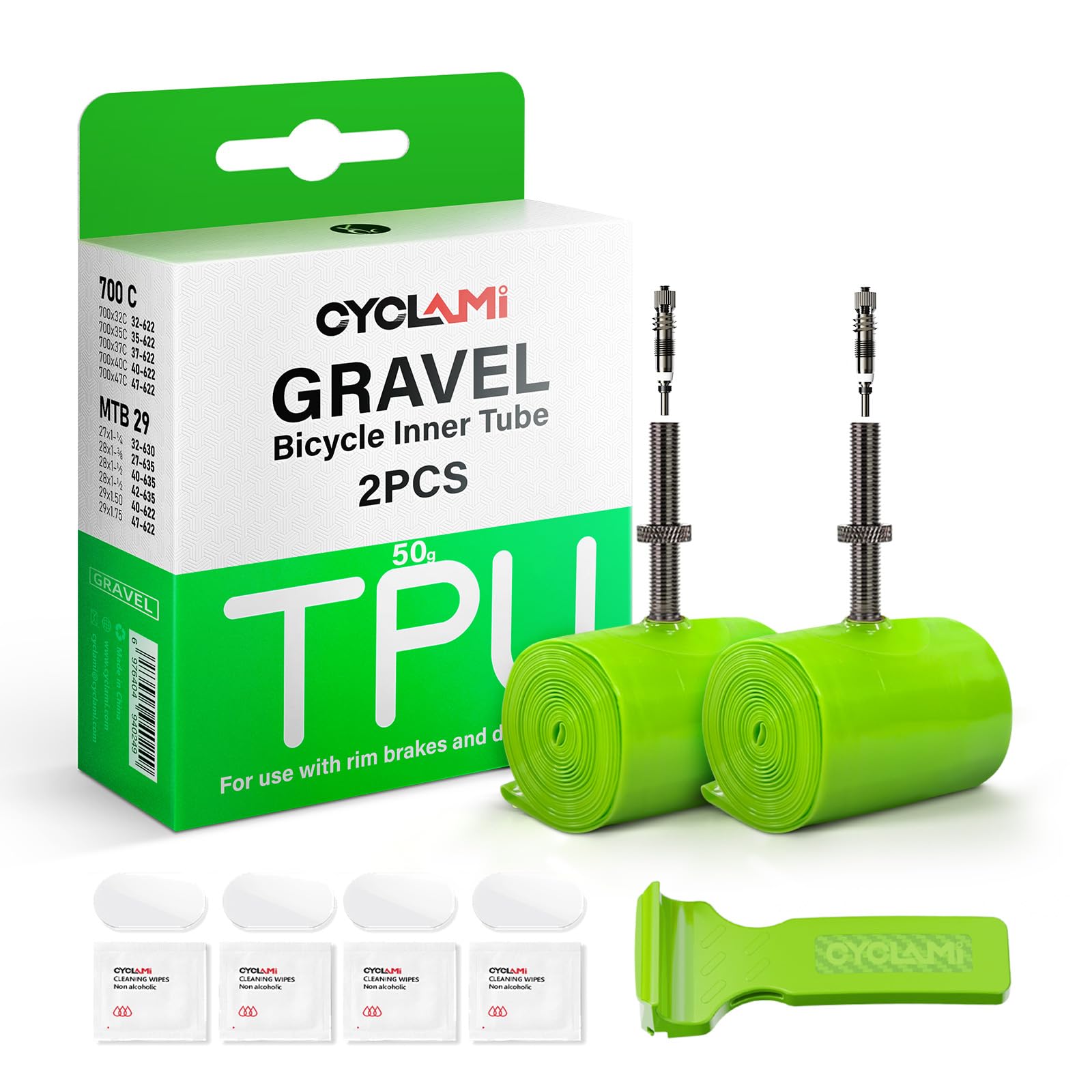 Camera d'aria TPU Bici da Corsa Gravel Ultraleggera 50g - Camera d'aria Gravel 700 C x 32 – 47 – 622 &MTB29‘’,Metallica Staccabile Valvola Presta 45mm