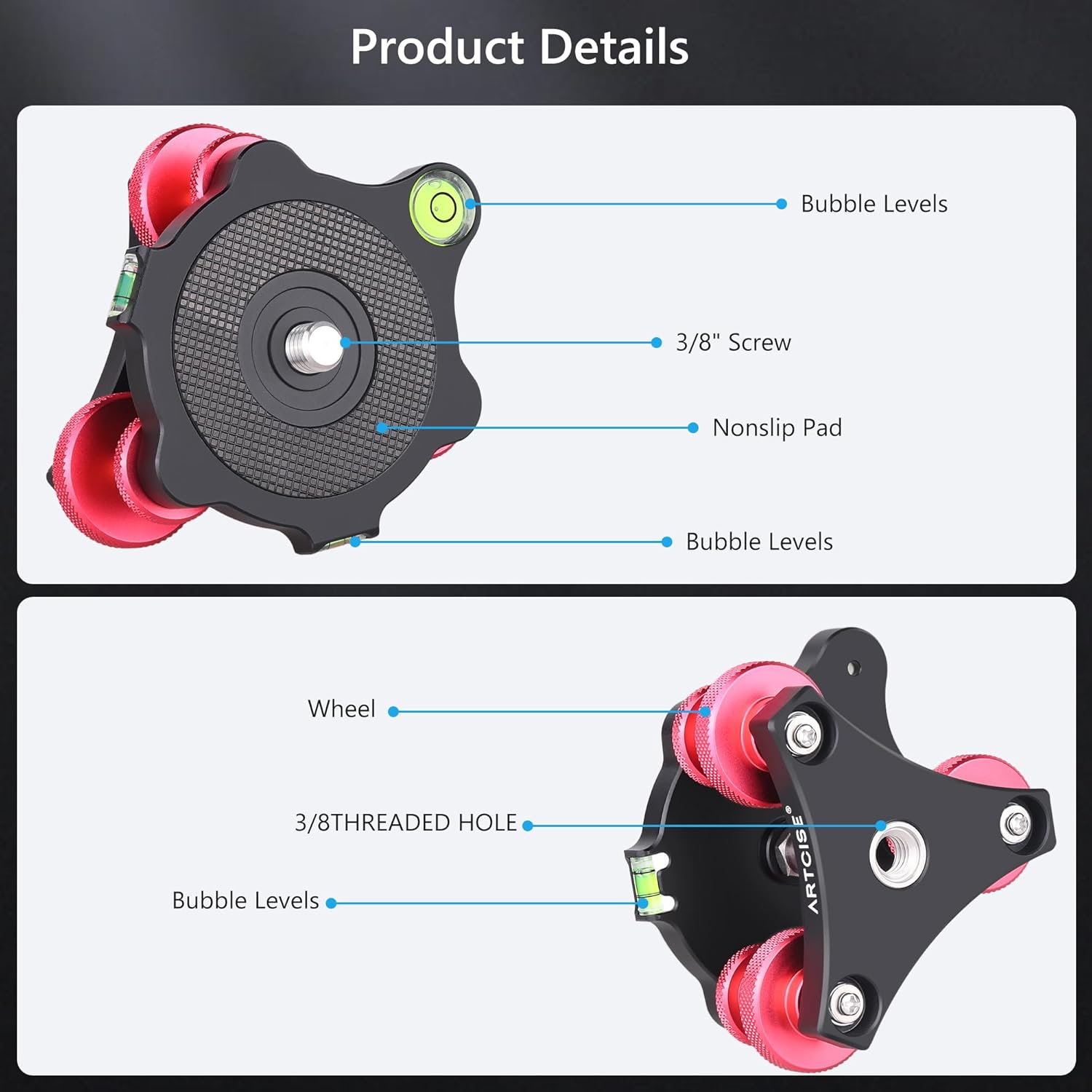 Artcise Base Livellamento Treppiede 3 Assi Lega Alluminio - immagine 4