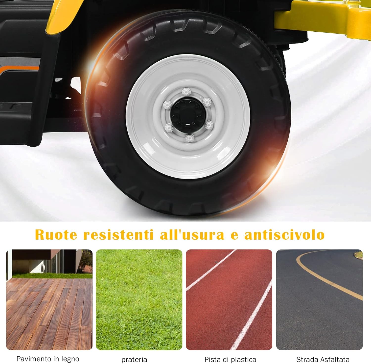 Costway Trattore Cavalcabile Elettrico 12V con Rimorchio, Giallo - immagine 8