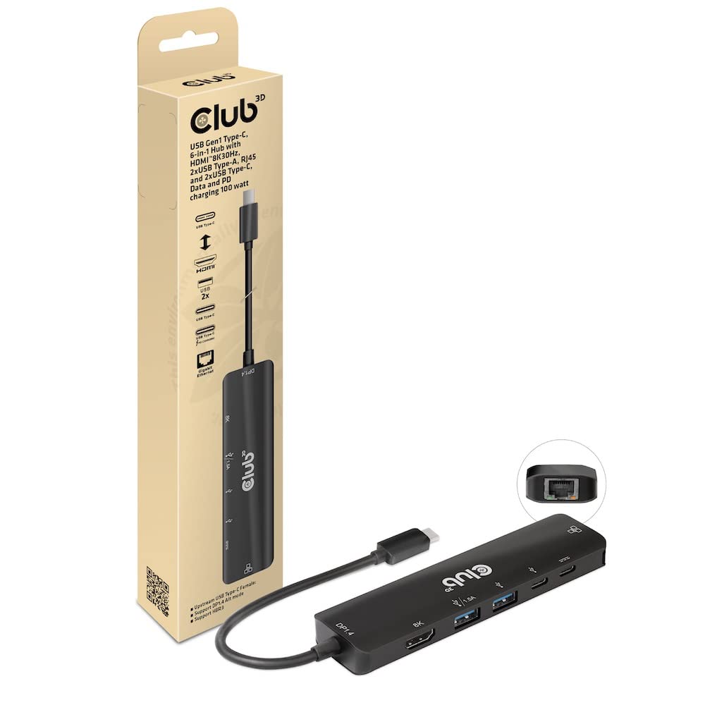 CLUB 3D USB-6-IN1-HUB USB-C HDMI/2XUSB/2XUSB-C/RJ45 100W RETAIL