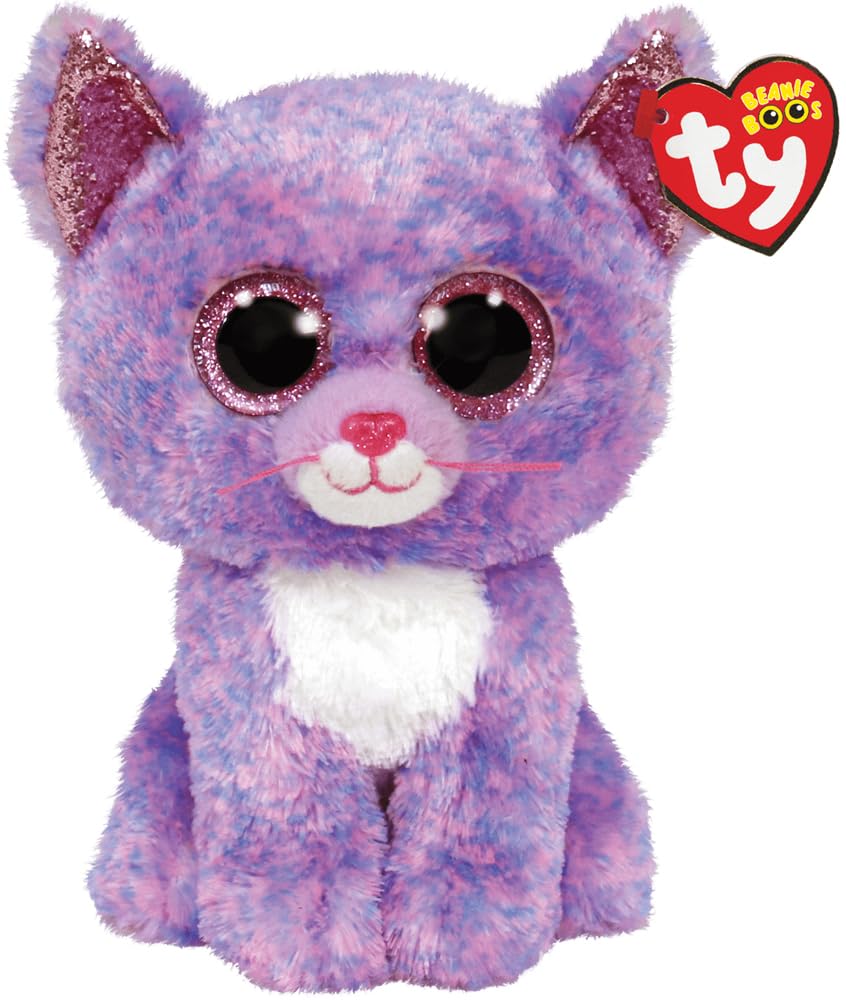 TY - Peluche - Beanie Boos - Gatto - Cassidy - Rosa e Viola - Orecchie e Occhi Rosa glitter - Il peluche con gli occhi grandi scintillanti - 15 Cm - 36248