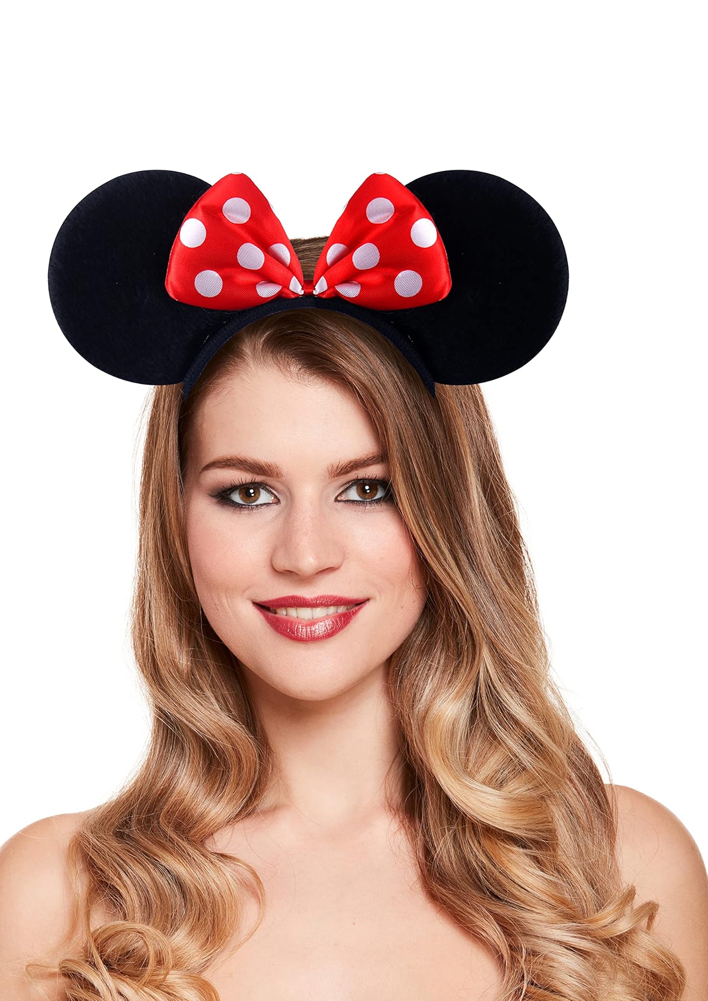 HENBRANDT Serra Tete Minnie | Adulti | Rosso a Piselli con Nodo | Fascia per orecchie Mouse
