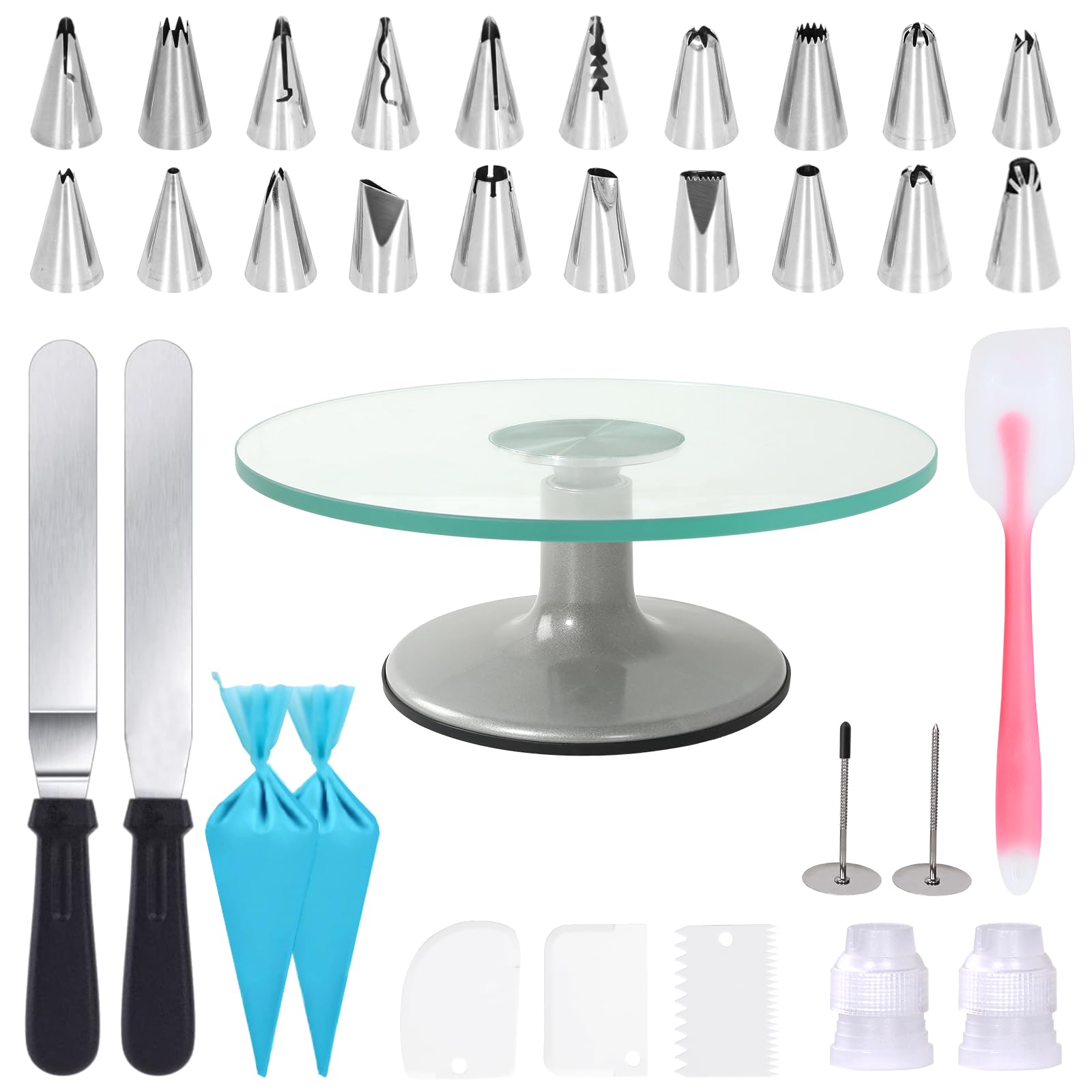 Uten Piatto Girevole per Torte Vetro con Utensili