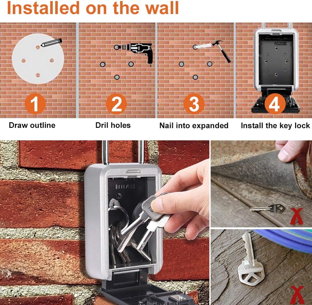 Cassetta Sicurezza Chiavi Esterno con Combinazione 4 Cifre, Nero - immagine 6