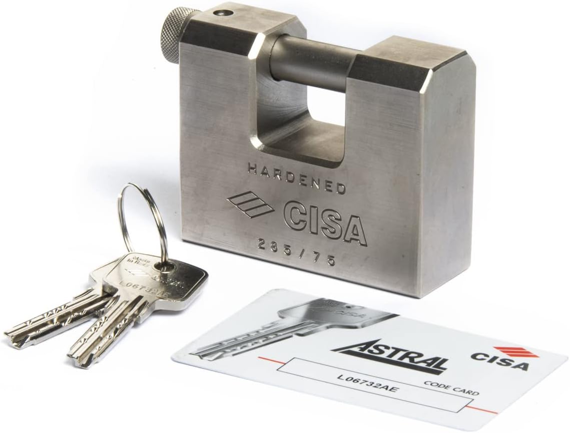 CISA 128553750, Lucchetto Antiscasso in Acciaio con Chiave Astral, 75 mm, Arco 13.5 mm