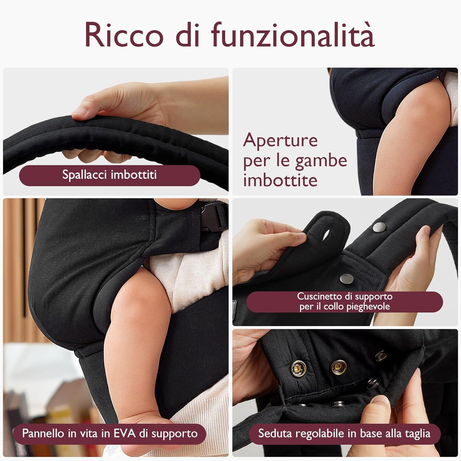 Marsupio Momcozy Ergonomico e Leggero - Nero - immagine 3