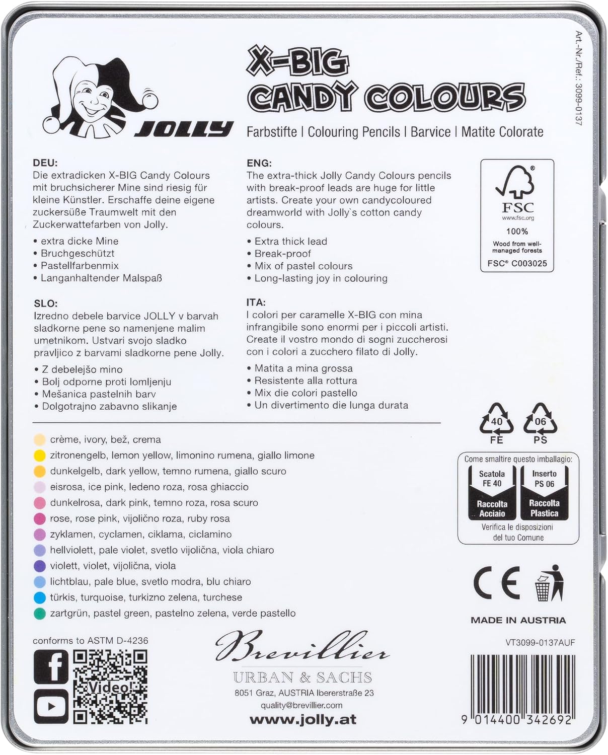 JOLLY X-BIG Candy Colours, 12 colori, extra spessi e infrangibili, mine ...