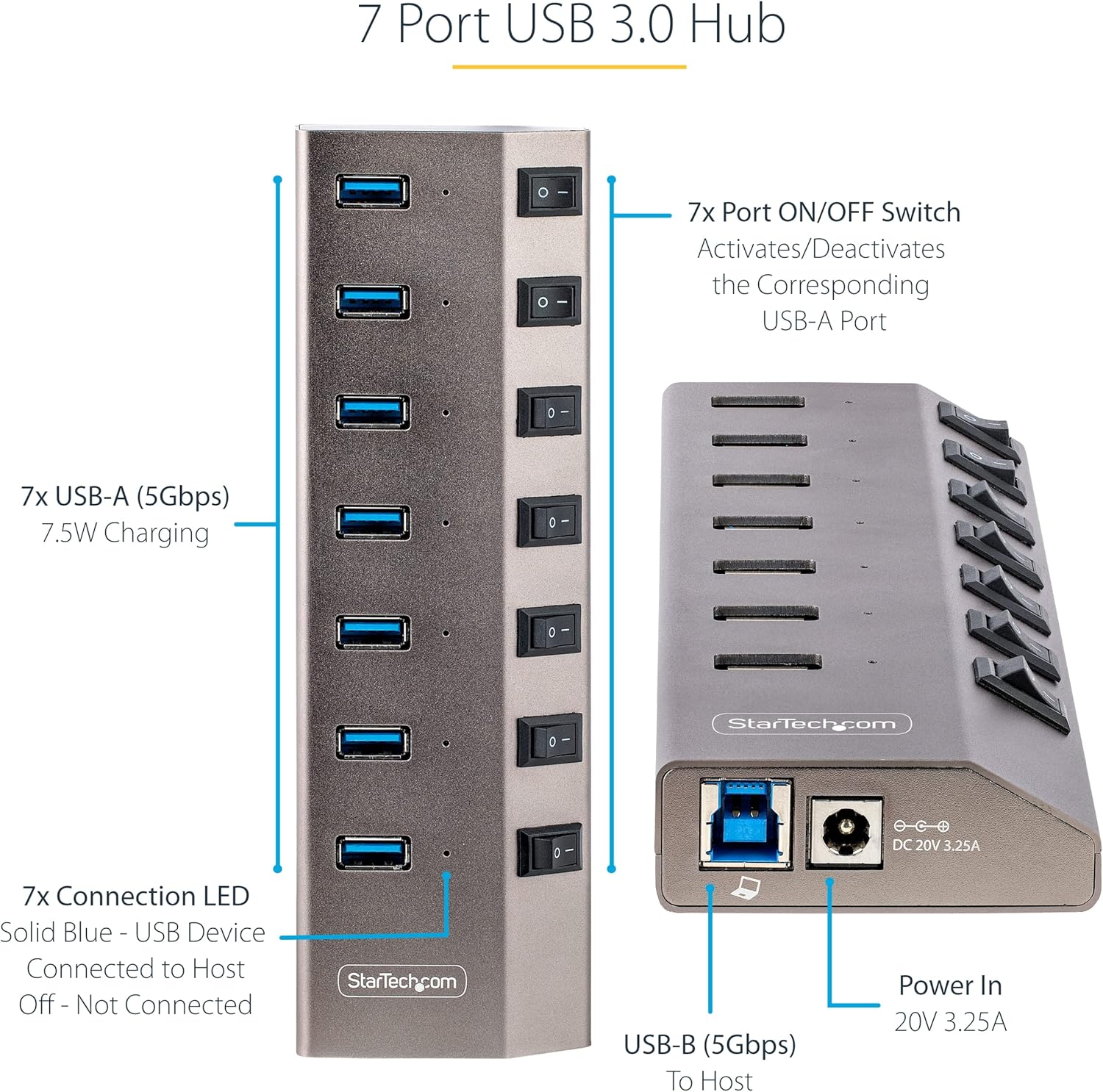 Startech.com Hub USB-C 7 Porte Autoalimentato 5Gbps - immagine 3