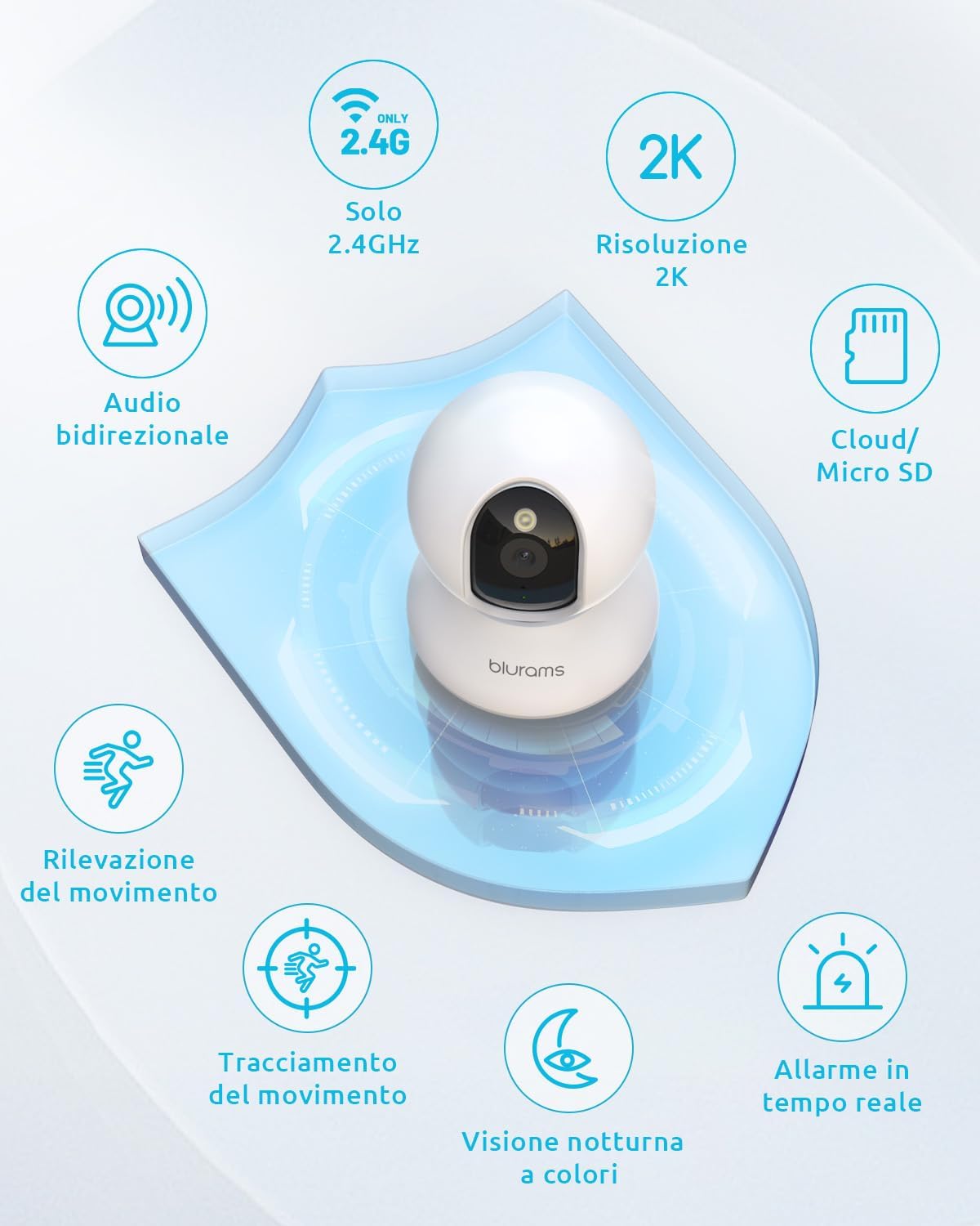 Blurams Telecamera Wi-Fi Interno 2K 360° - immagine 2