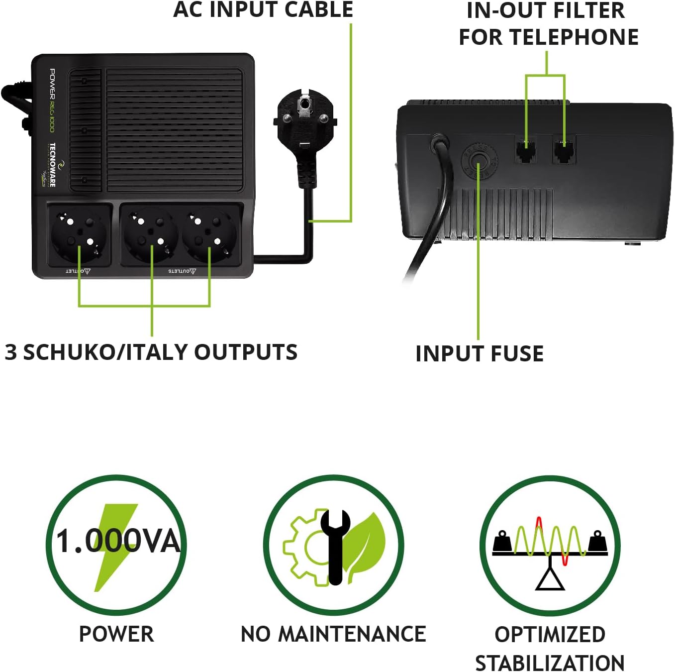 Tecnoware Stabilizzatore di Tensione 1000VA - immagine 2