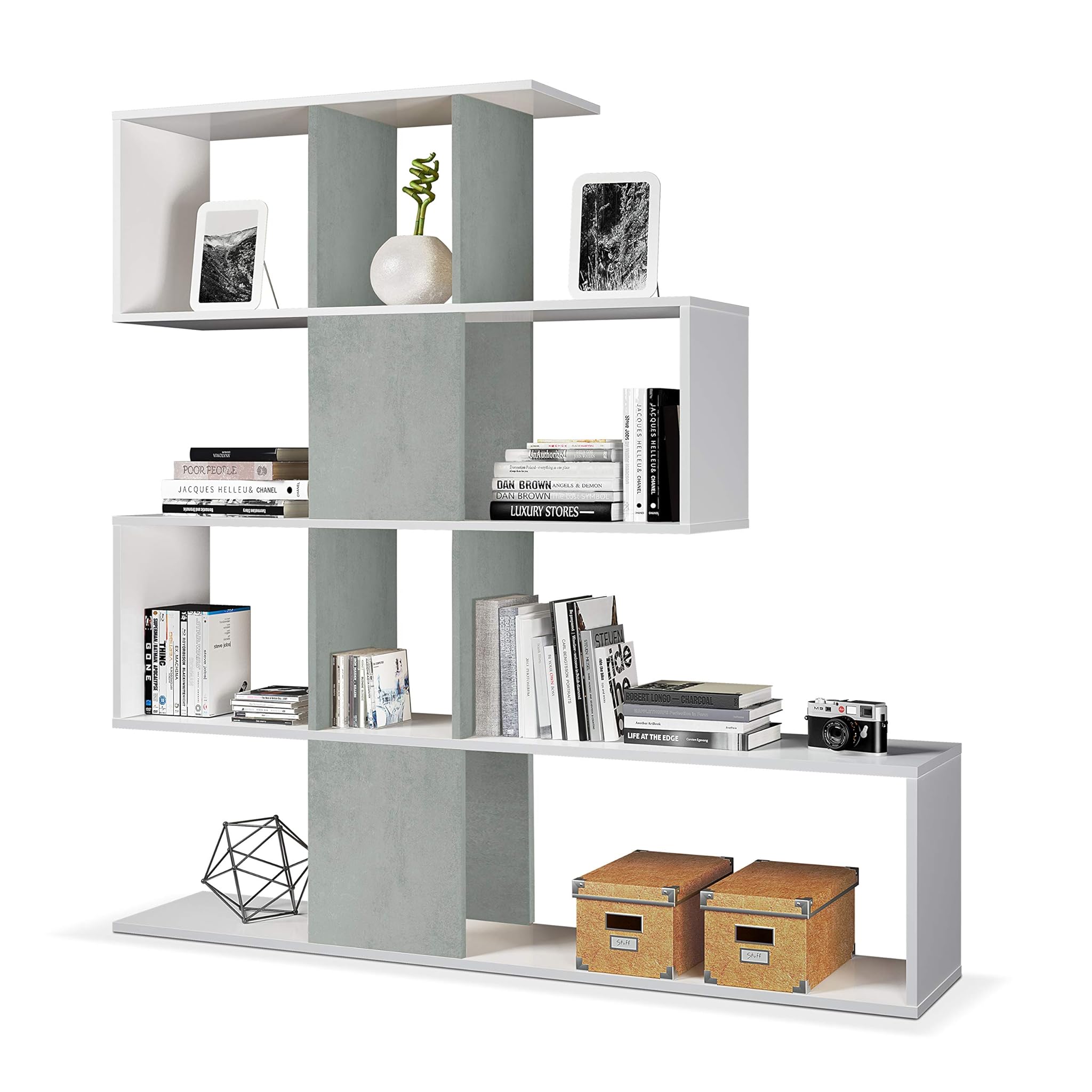 Dmora Kafka H03 Libreria, Grigio/Bianco, 145 x 29 x 145, Melamina