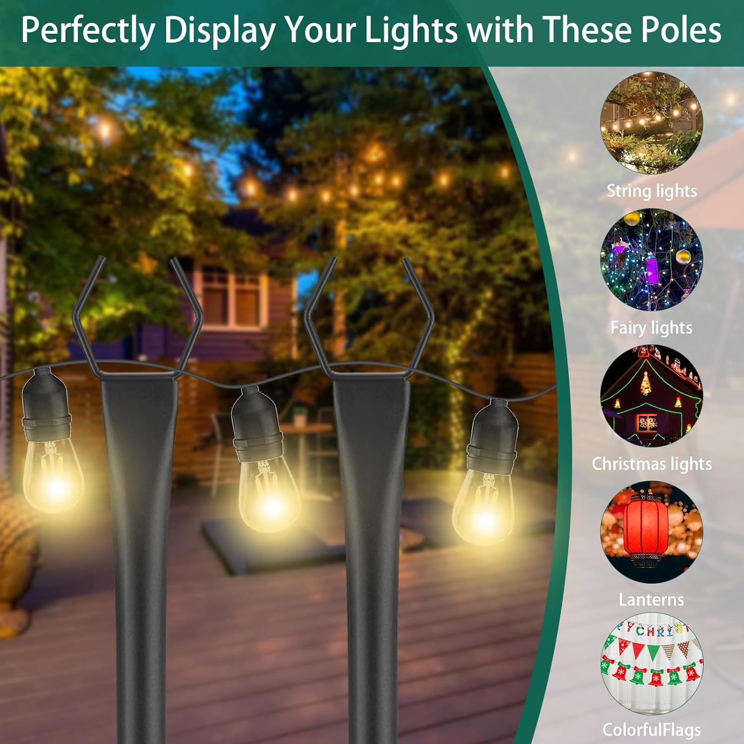 Ganci per Pastore da Giardino 300cm (4 pezzi), Nero - immagine 2