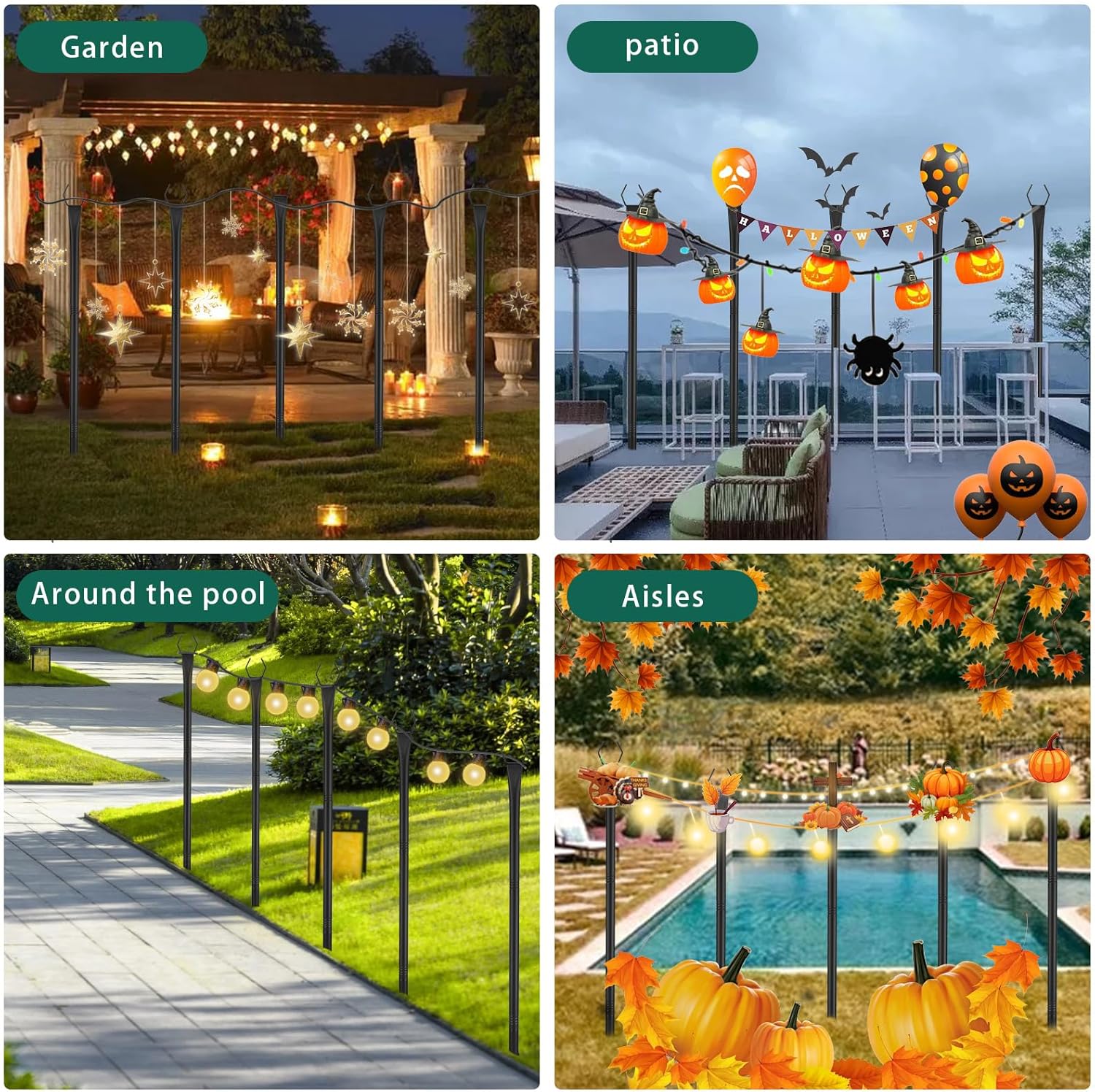 Ganci per Pastore da Giardino 300cm (4 pezzi), Nero - immagine 5