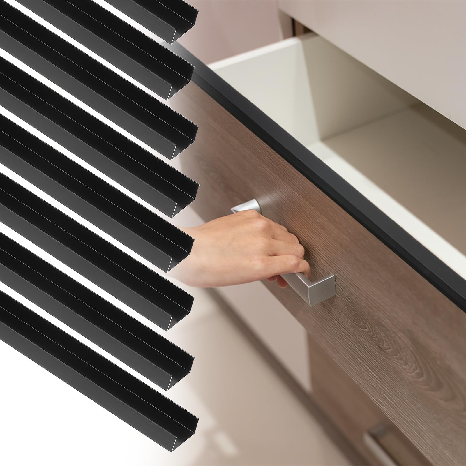 QUARKZMAN 8 Pezzi Proteggi Bordo In Lega Di Alluminio, 18" Proteggi Cassetto Scorrevole Per Mobile Cucina Spessore 13/16", Nero