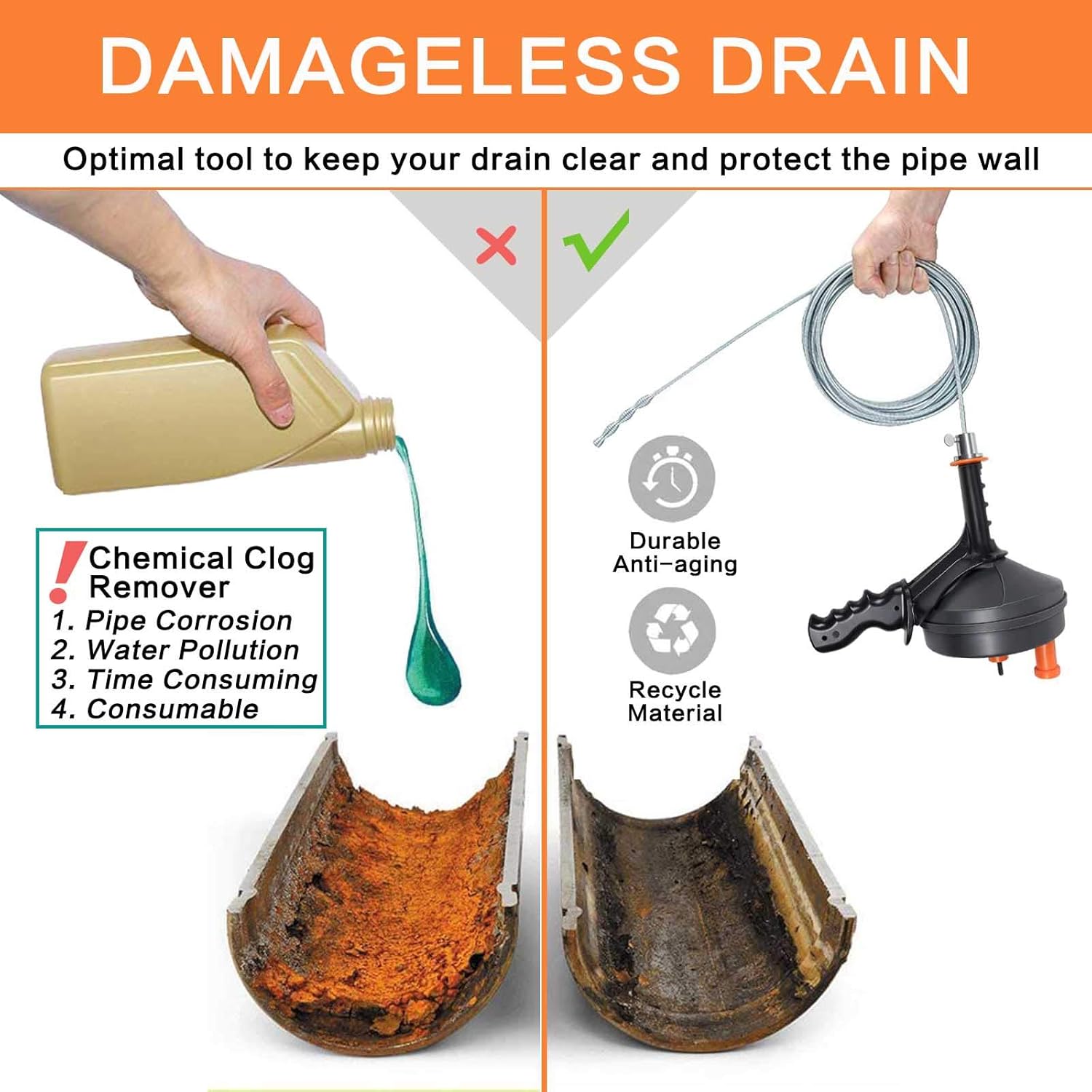 BACOENG Sonda Sturatubi Professionale Flessibile 7,5M - immagine 3