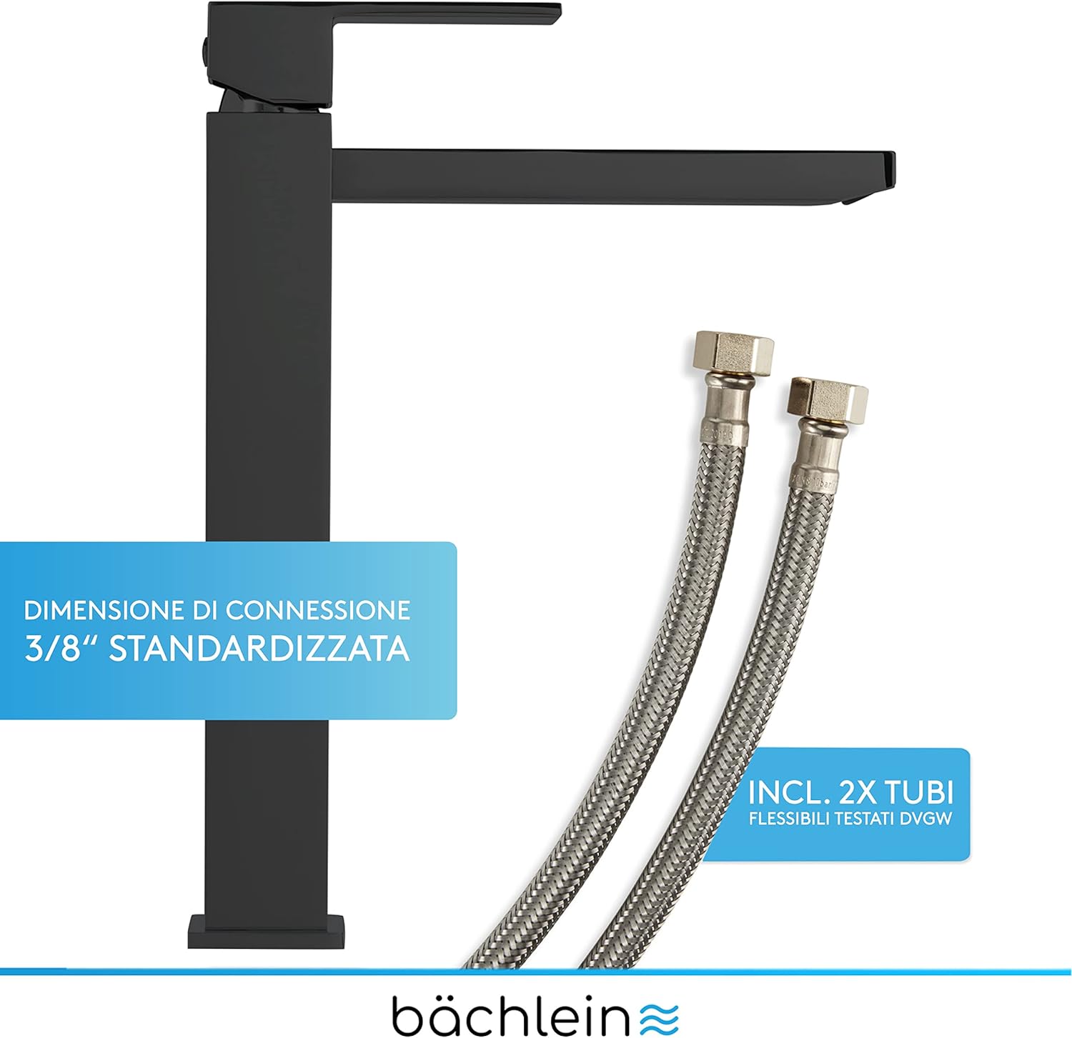 Bächlein Rubinetto Alto Angolare per Bagno Nero Opaco - immagine 4