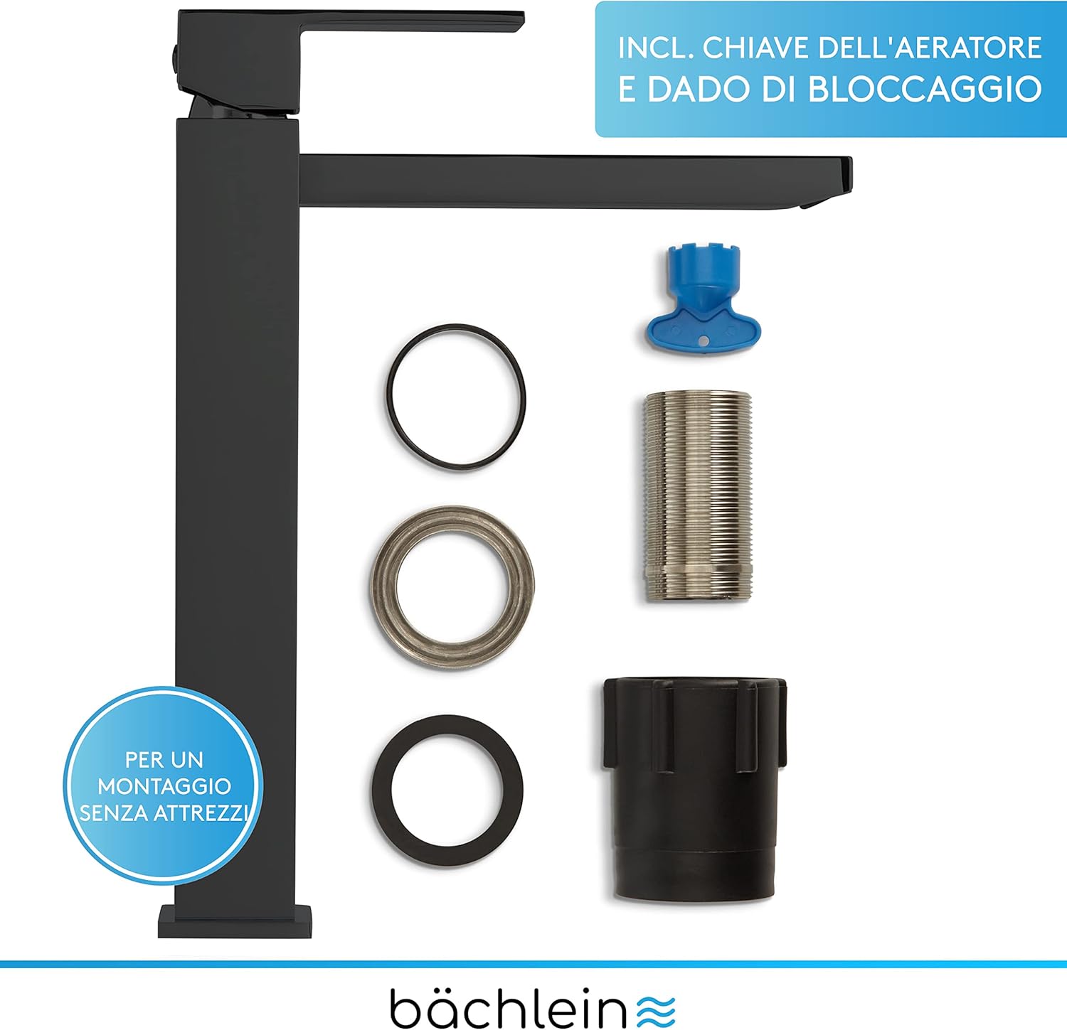 Bächlein Rubinetto Alto Angolare per Bagno Nero Opaco - immagine 5