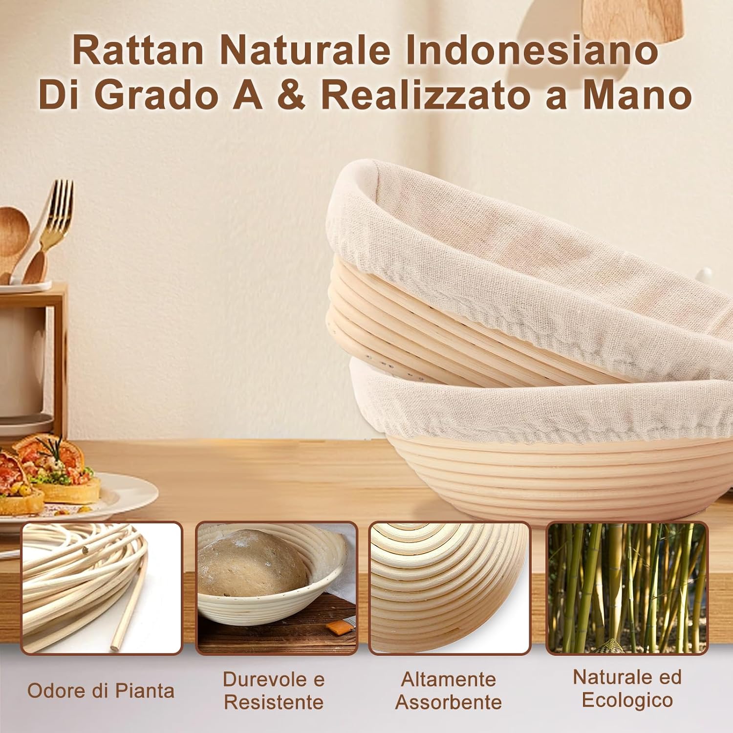 Cestini Lievitazione Pane Kit - Rotondo e Ovale - immagine 2