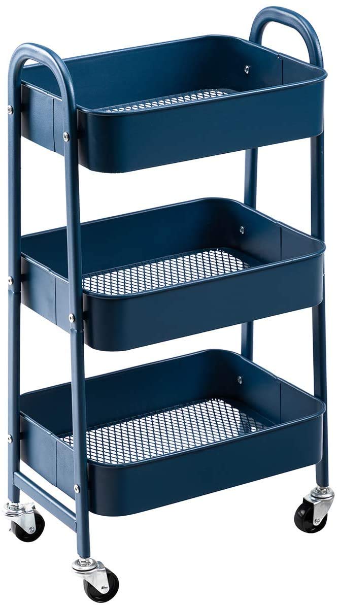 Doeworks Carrello con Ruote Portatutto 3 Piani, Blu Navy