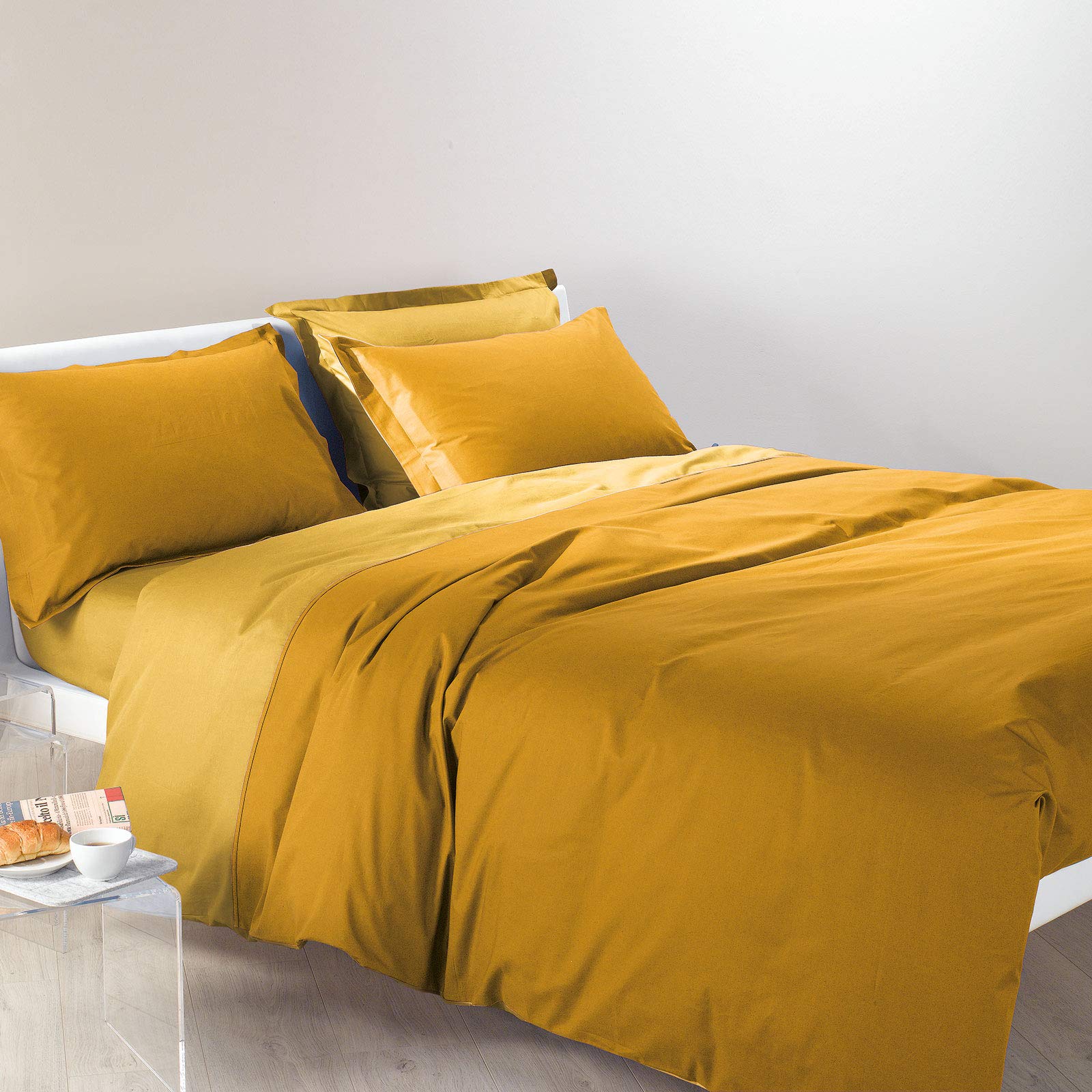 Caleffi Bicolor Completo Copripiumino Matrimoniale, Giallo Sole