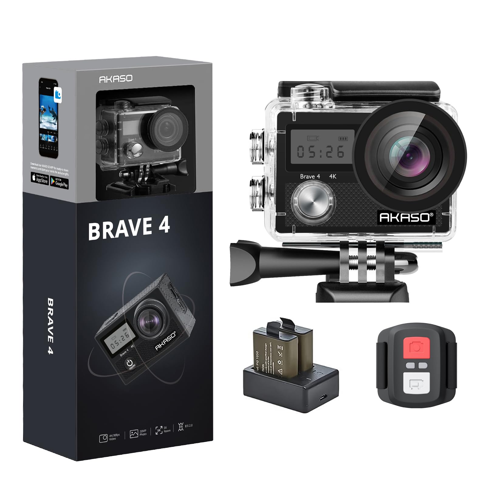 Akaso Brave 4 Action Cam 4K30fps 20MP Subacquea