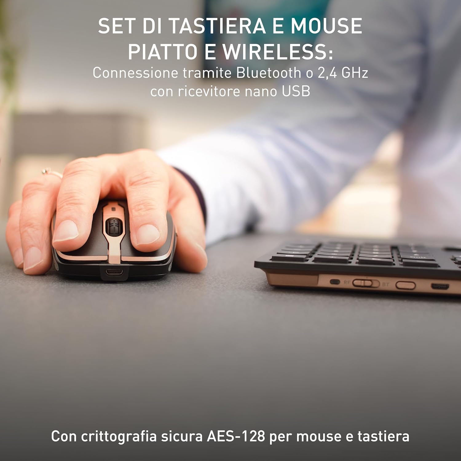 Cherry DW 9100 SLIM - Set Tastiera e Mouse Wireless - Nero-Bronzo - immagine 2