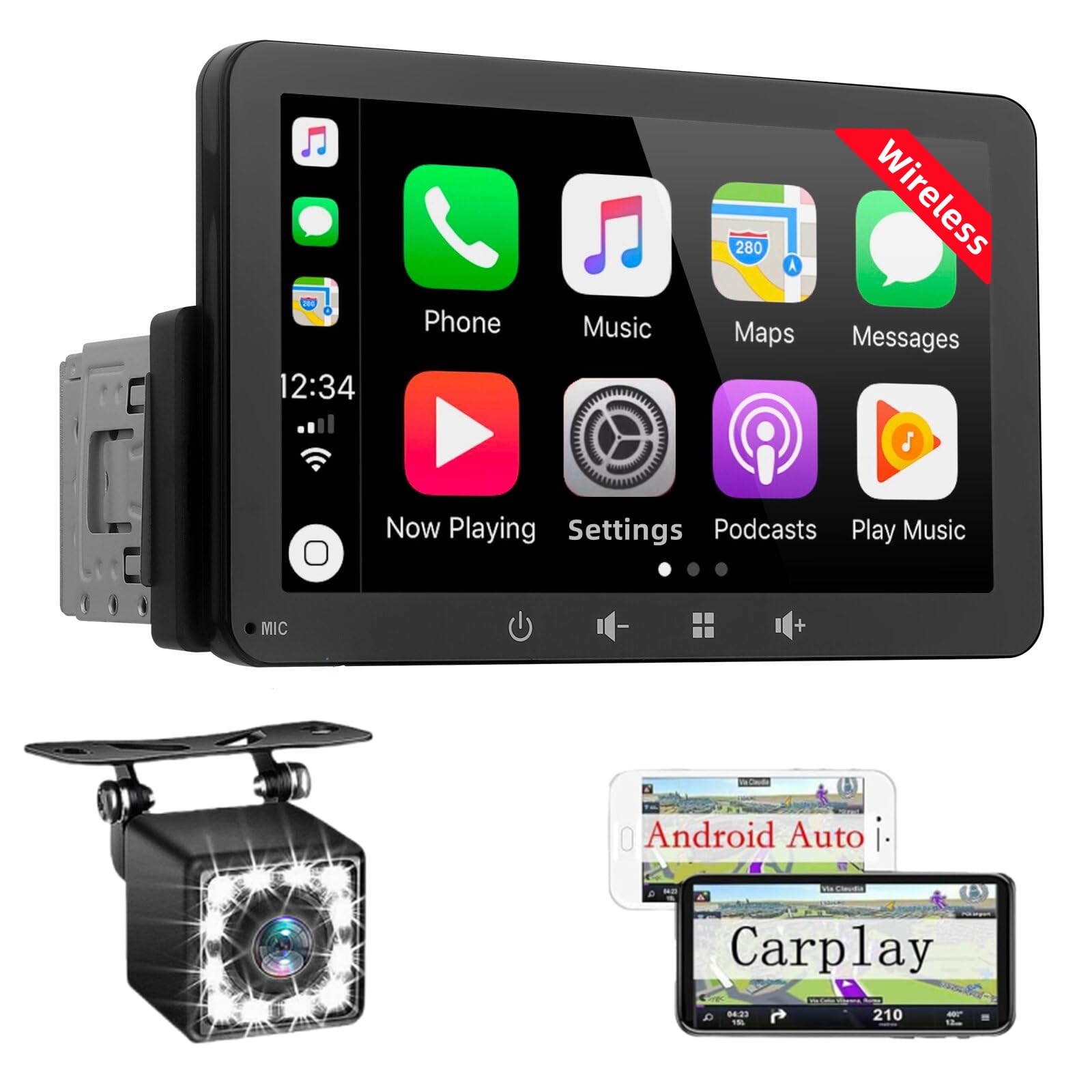 Autoradio 1 DIN con Wireless Carplay & Android Auto