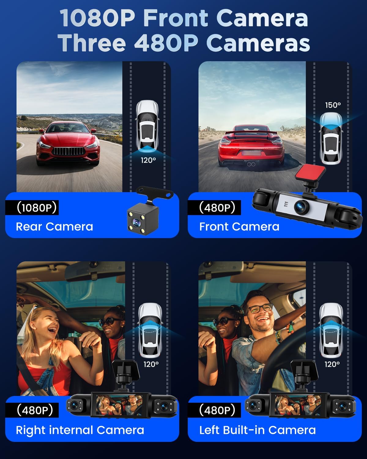 Nhopeew Dashcam 4 Canali Anteriore e Posteriore 3,16" - immagine 2