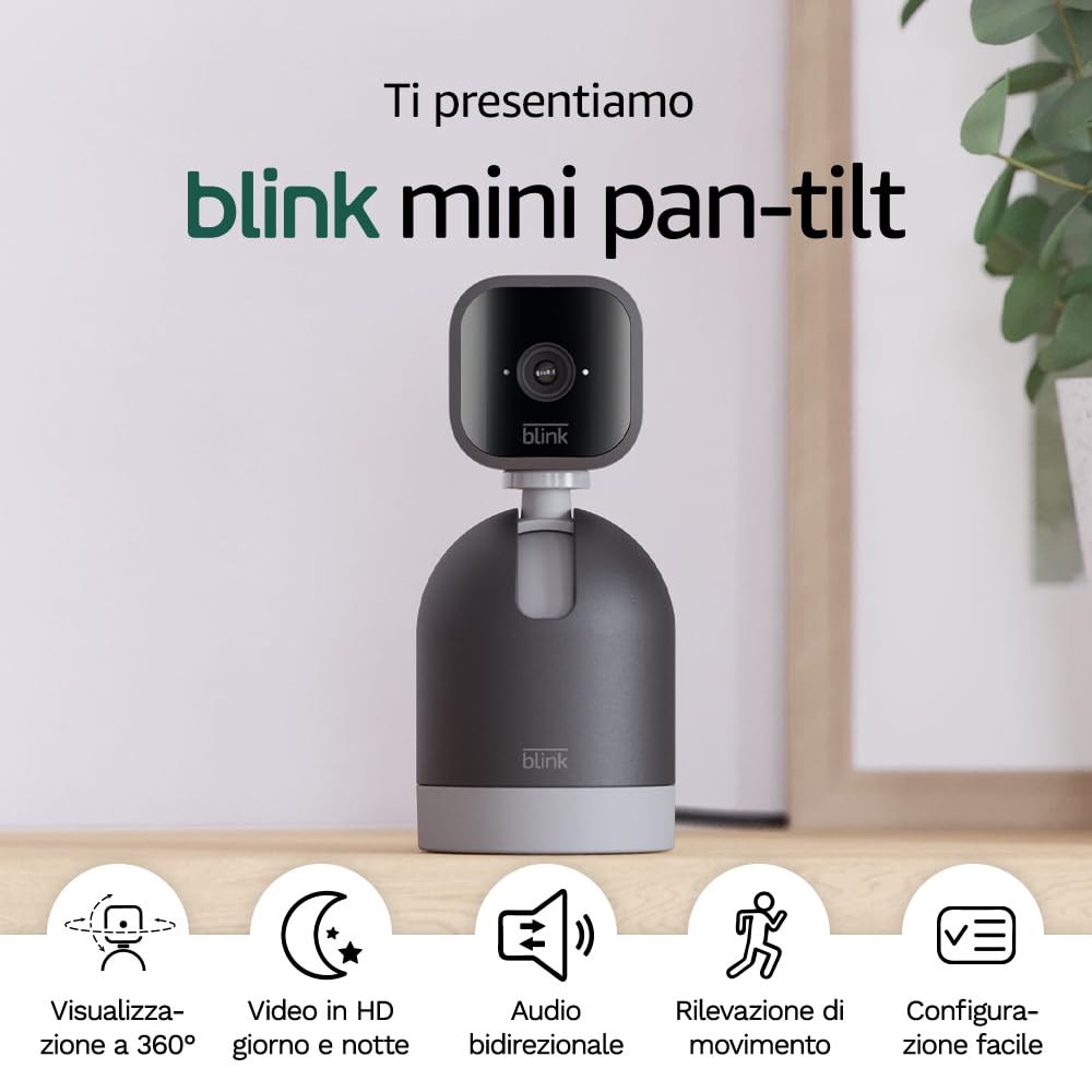 Blink Mini Pan-Tilt Camera - Videocamera Sicurezza Interni, Nero - immagine 1