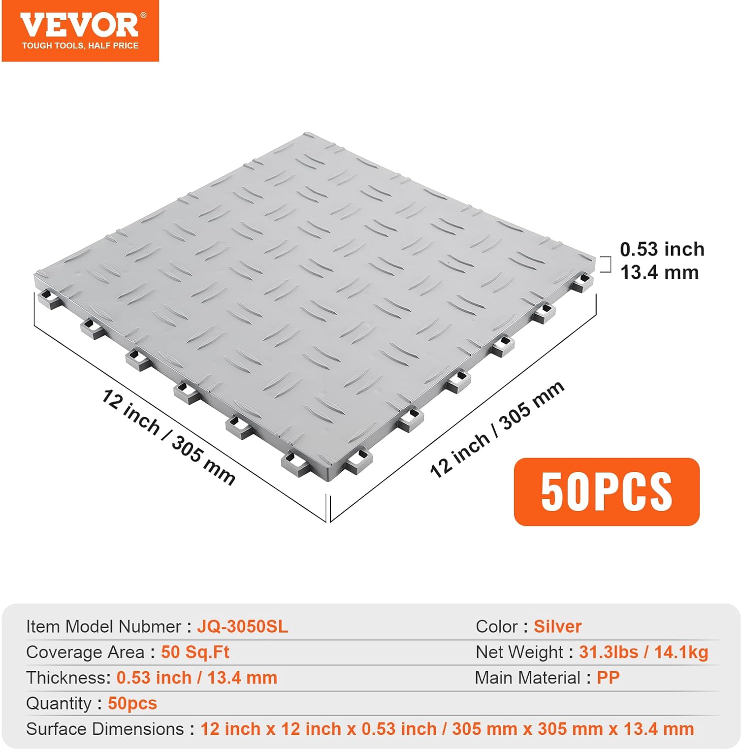 Vevor Piastrelle per Garage ad Incastro, 50 Pezzi, Argento - immagine 7