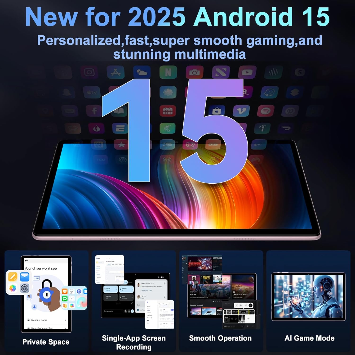 AI Tablet 10 Pollici Android 15, Oro Rosa - immagine 3