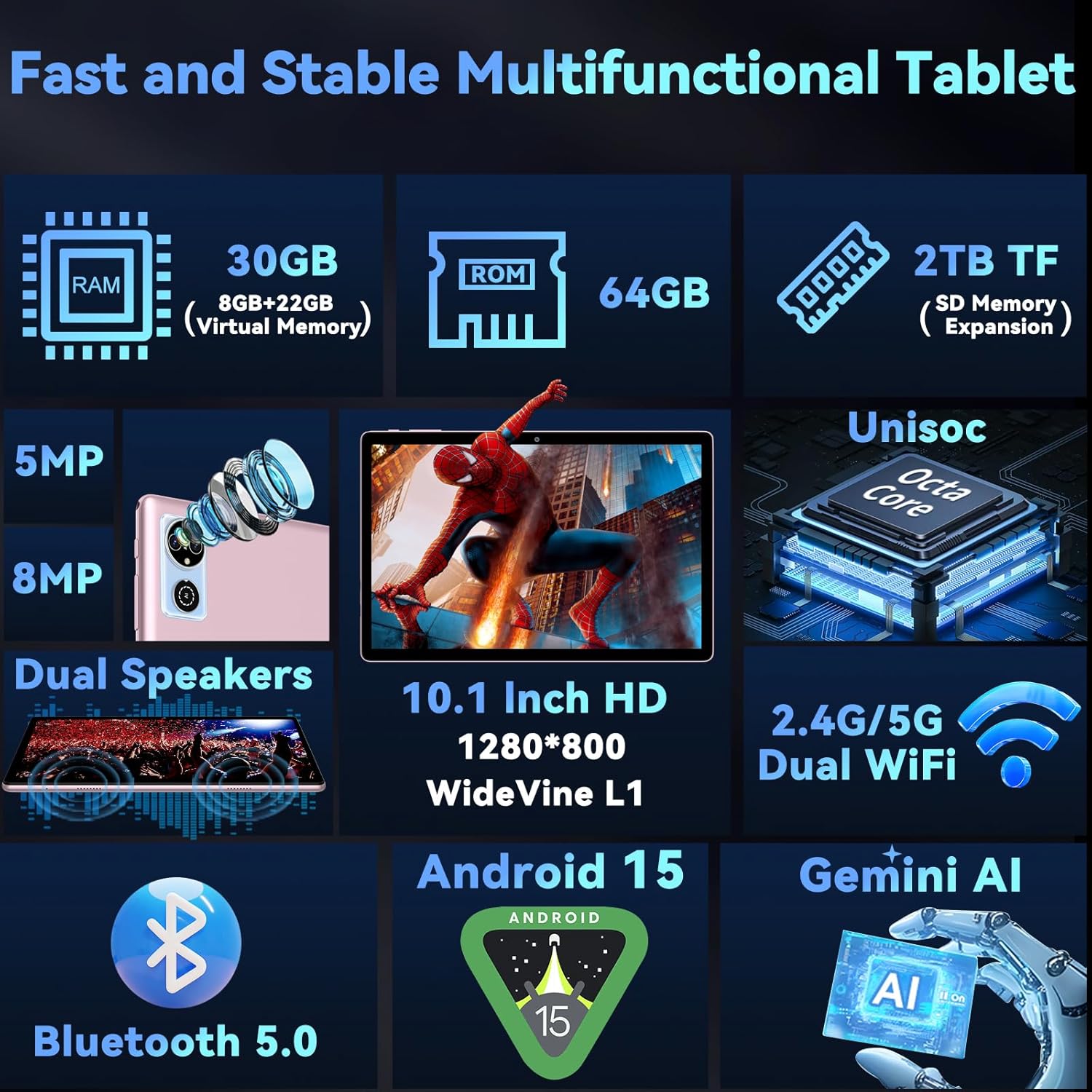 AI Tablet 10 Pollici Android 15, Oro Rosa - immagine 7