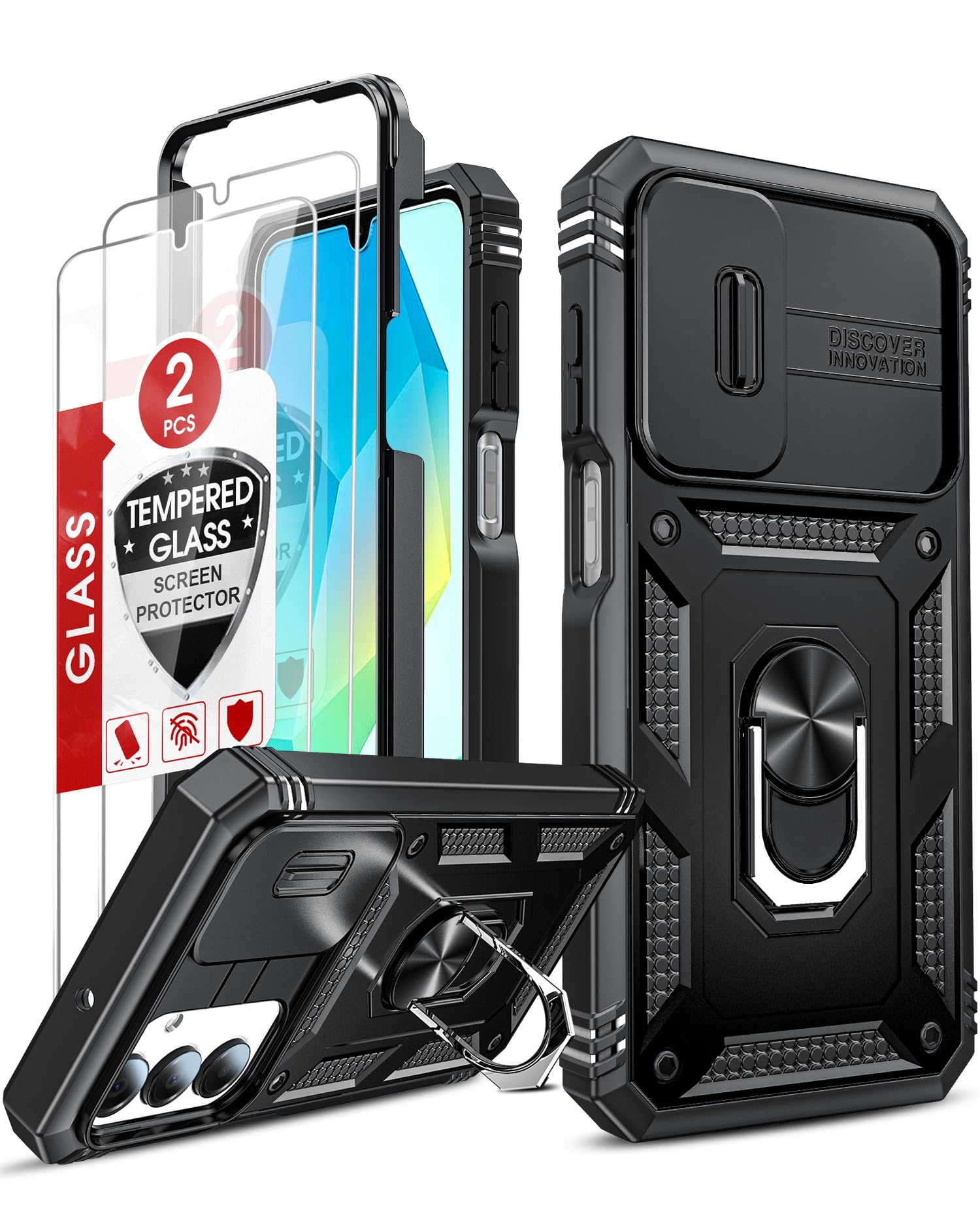 Leyi Cover per Samsung A16 5G/4G con Vetro Temperato, Nero