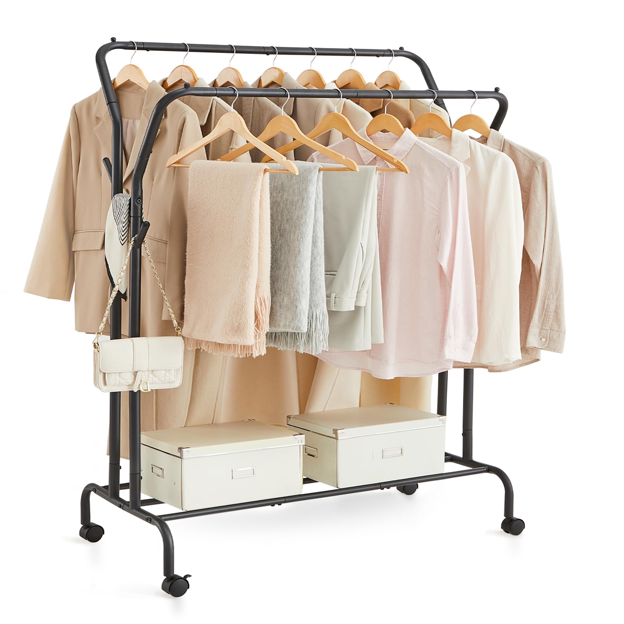 Songmics Stand Appendiabiti Doppio con Ruote, Nero