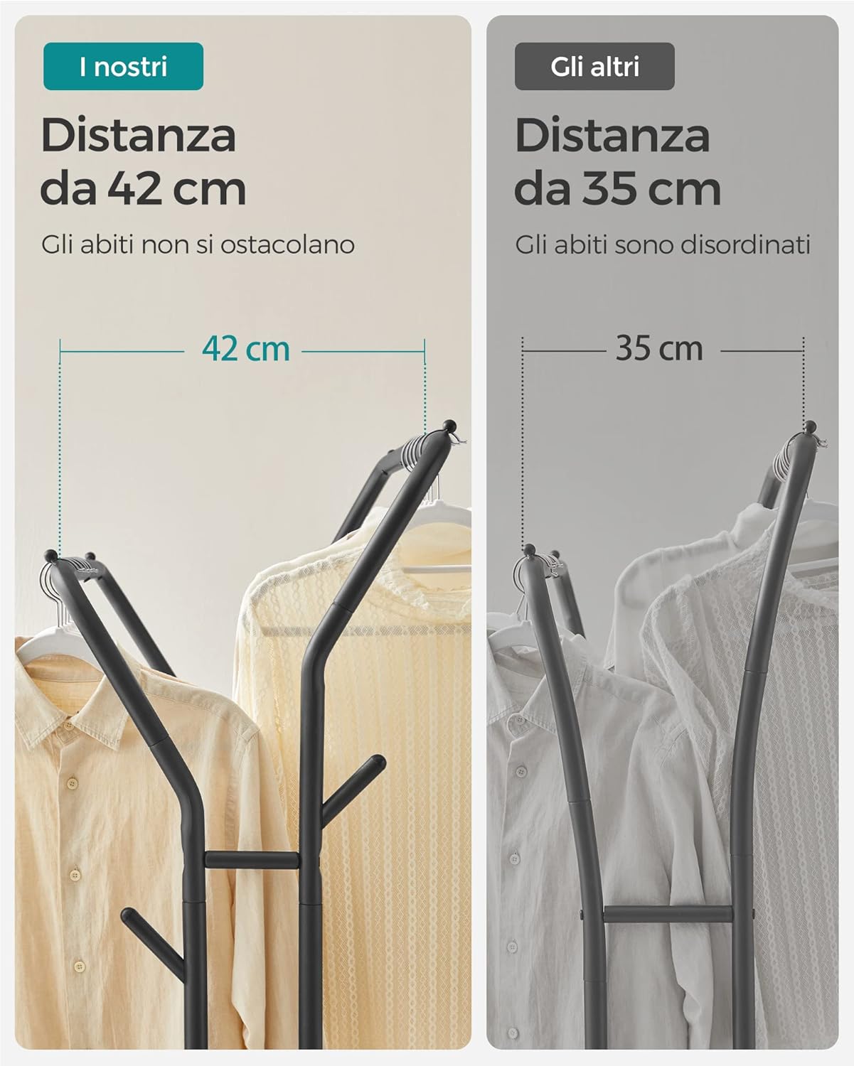 Songmics Stand Appendiabiti Doppio con Ruote, Nero - immagine 4