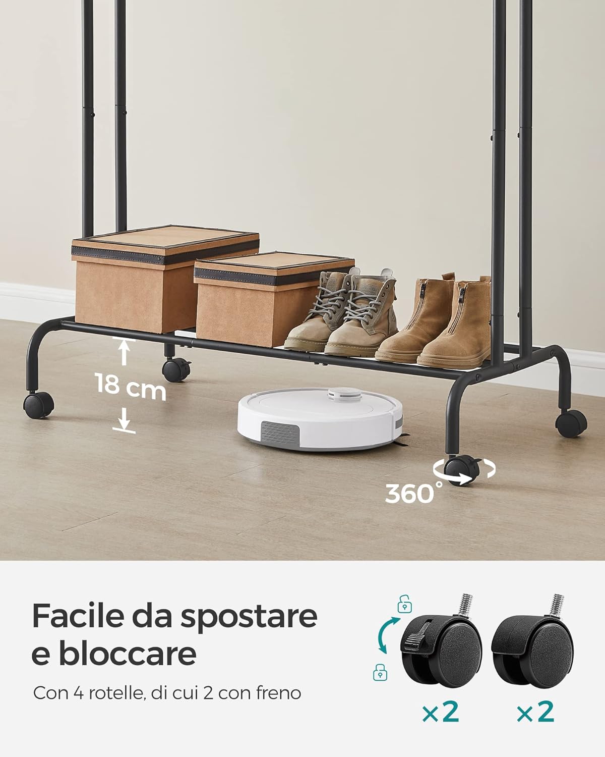 Songmics Stand Appendiabiti Doppio con Ruote, Nero - immagine 5