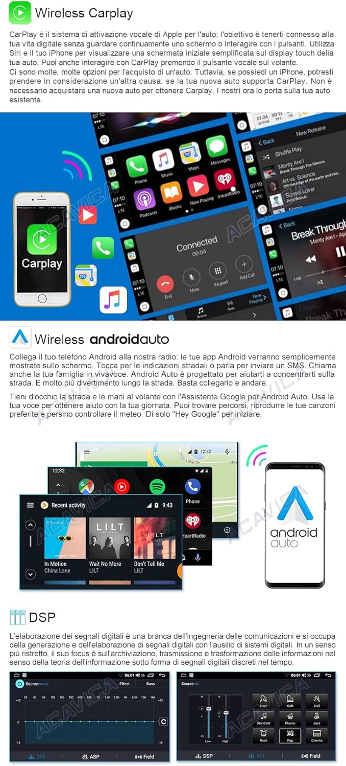 Acavica Autoradio Android 14 per Fiat 500 2007-2015, Nero - immagine 3