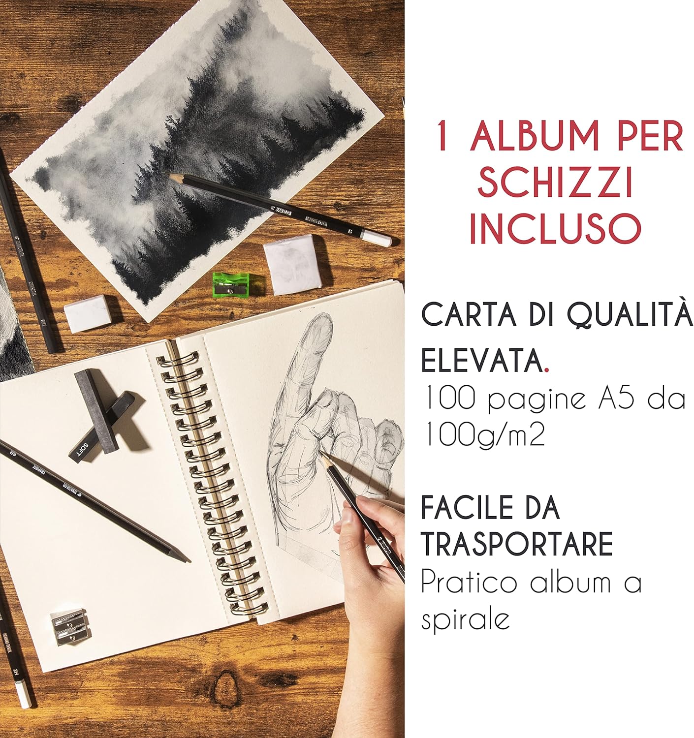 Kit Disegno per Artisti con 19 Accessori e Album - immagine 3