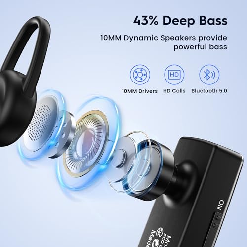 New Bee Auricolare Bluetooth Wireless Vivavoce, Nero - immagine 3