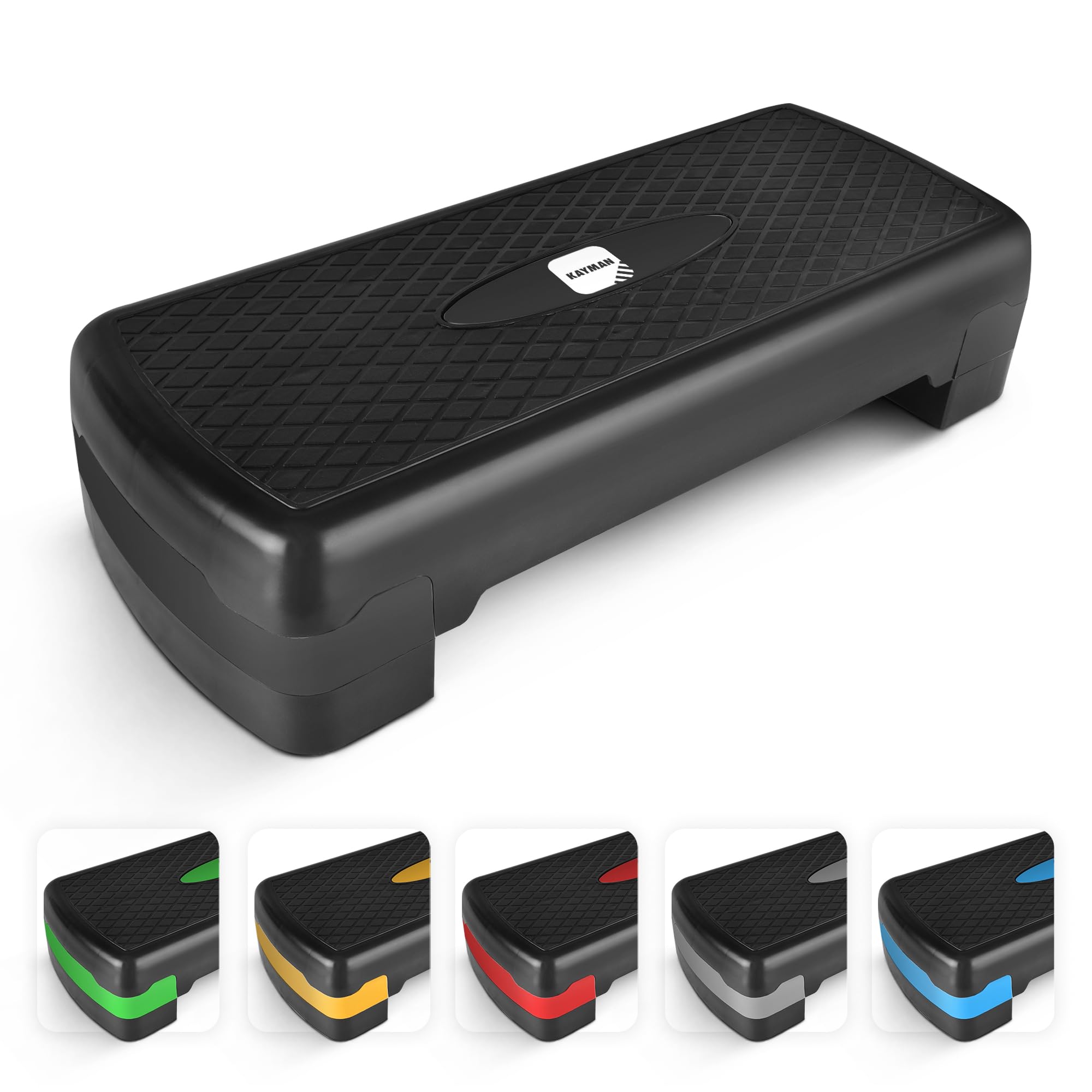 KAYMAN Exercise Steps – Fitness Stepper for Home & Gym, Suited for Aerobics, Cardio, Weights, Yoga, DVD Workout – Adjustable Multi Step Level Heights – Perfect Equipment Accessory Set