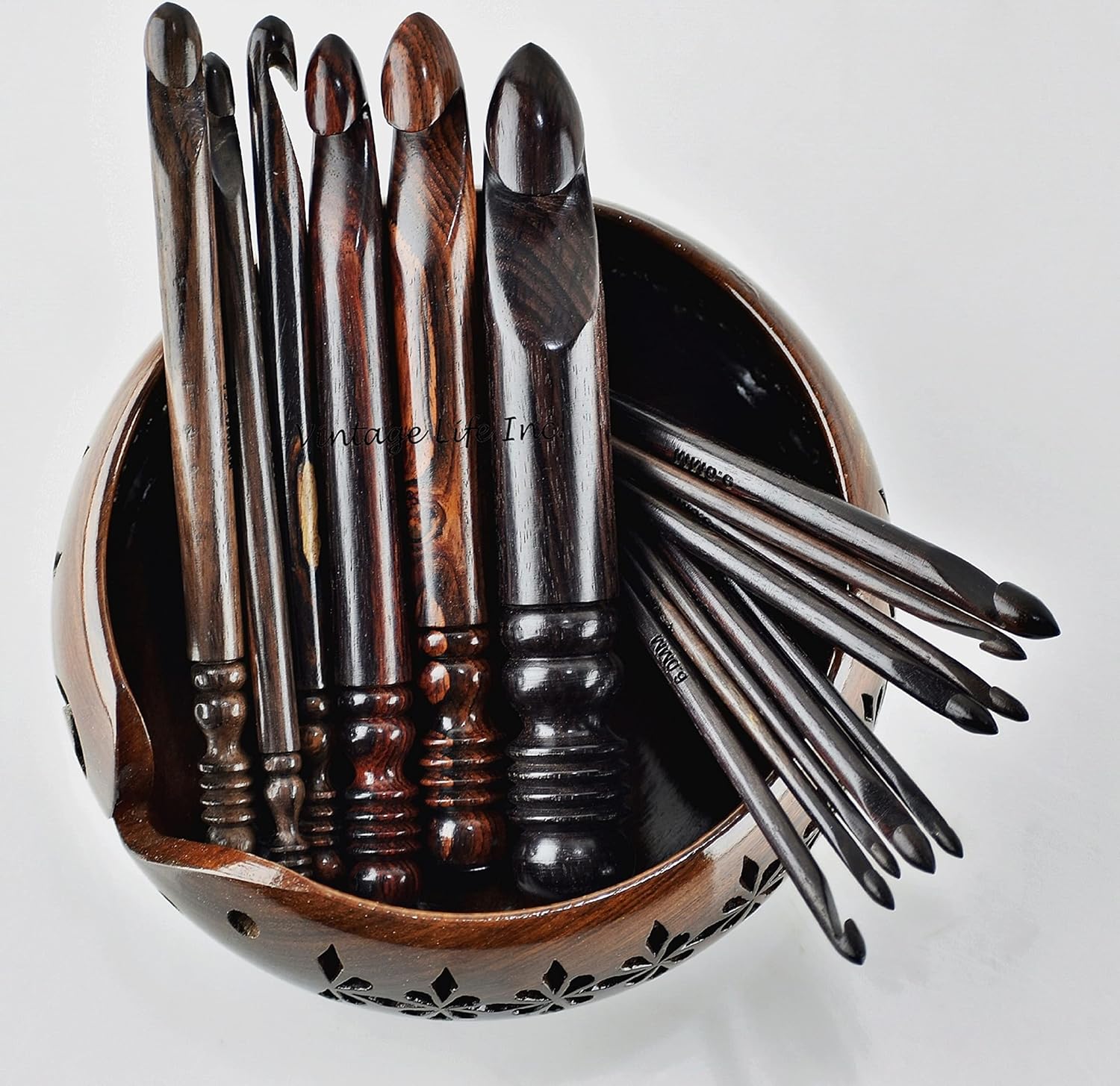 Set 15 Uncinetti in Legno con Ciotola Filato (3,5-25mm) - immagine 4