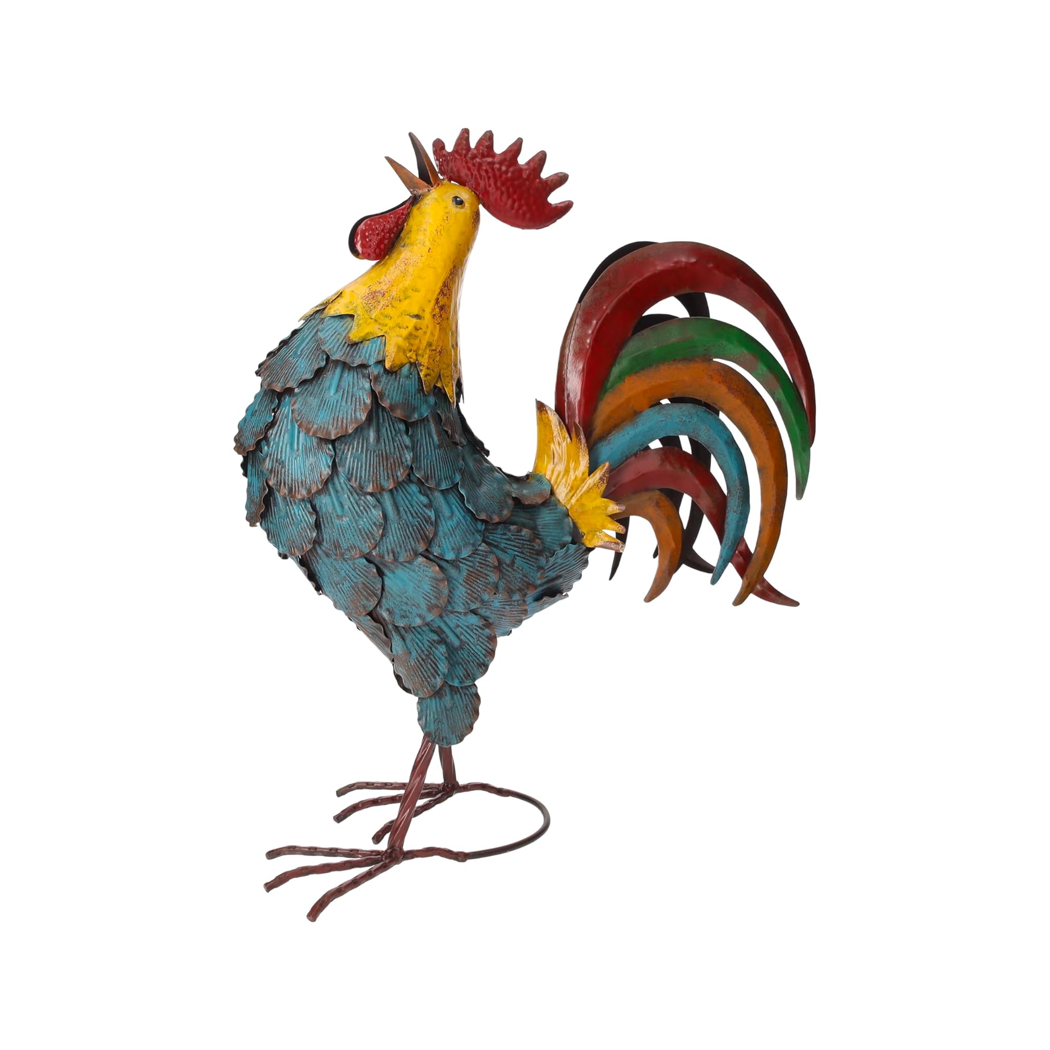 Keyhomestore Gallo Decorativo in Ferro Variopinto 47cm