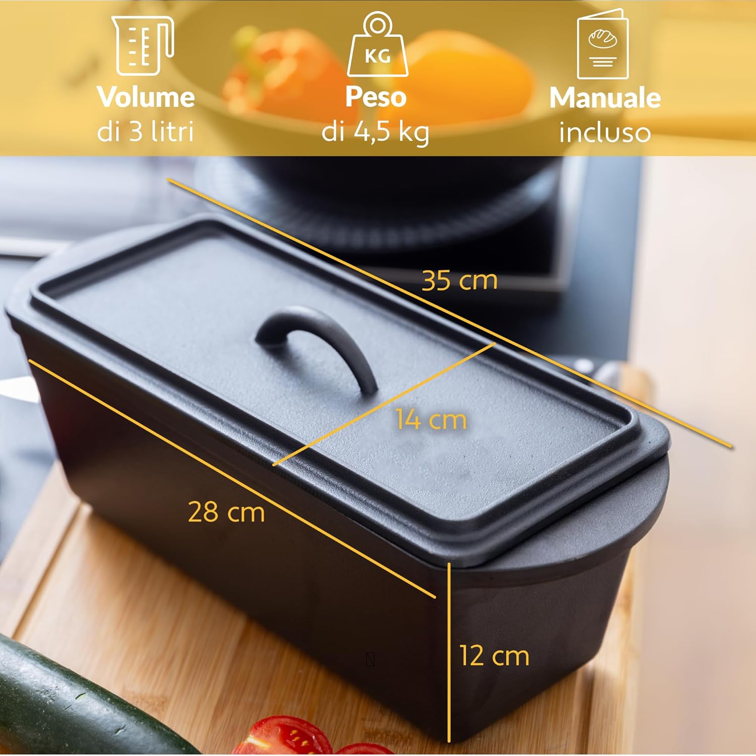 Chefarone Stampo per Pane in Ghisa con Coperchio 28x12cm - immagine 4